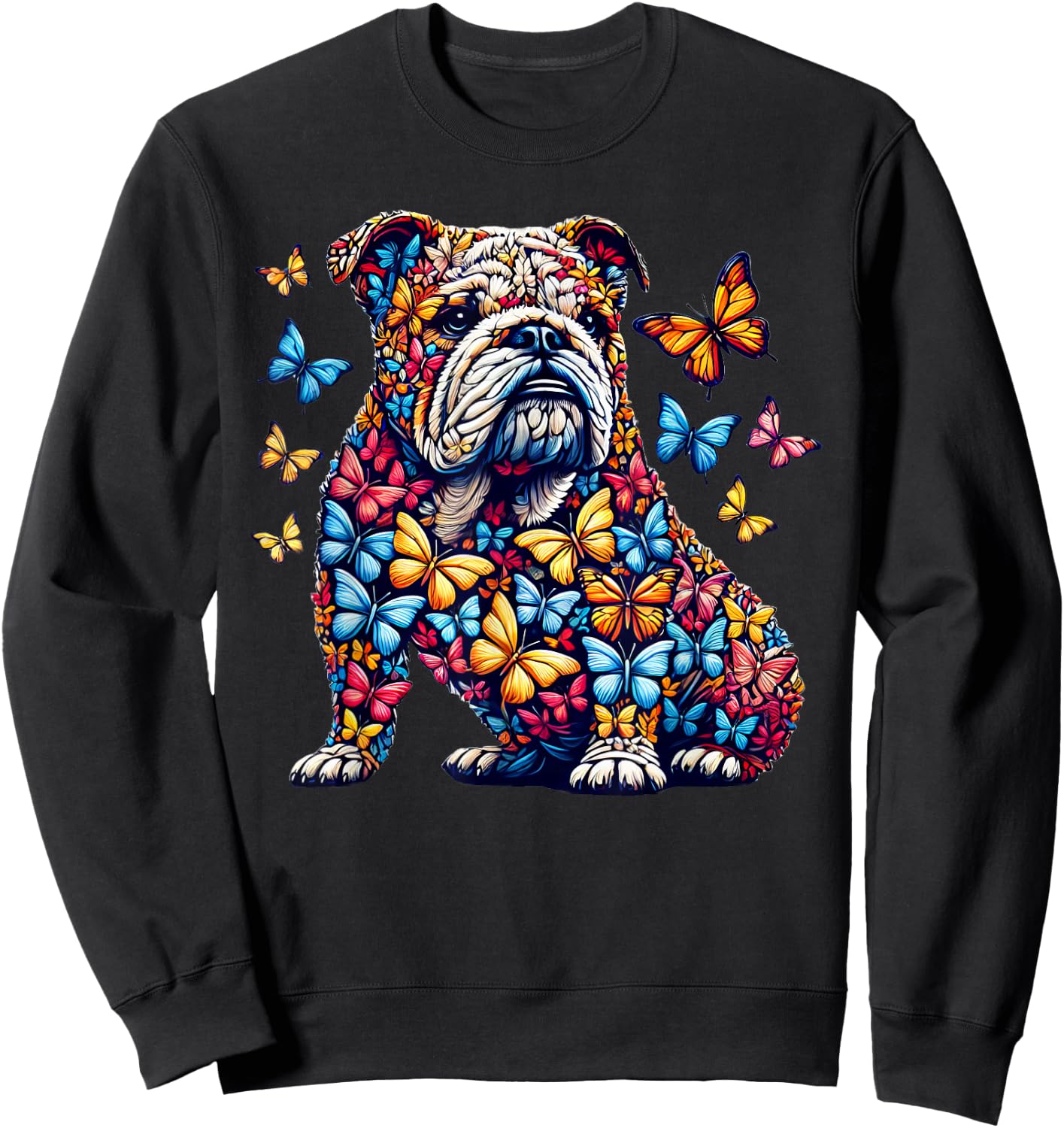 English Bulldog Dog Butterfly Art Sweatshirt - Sweatshirt | Black