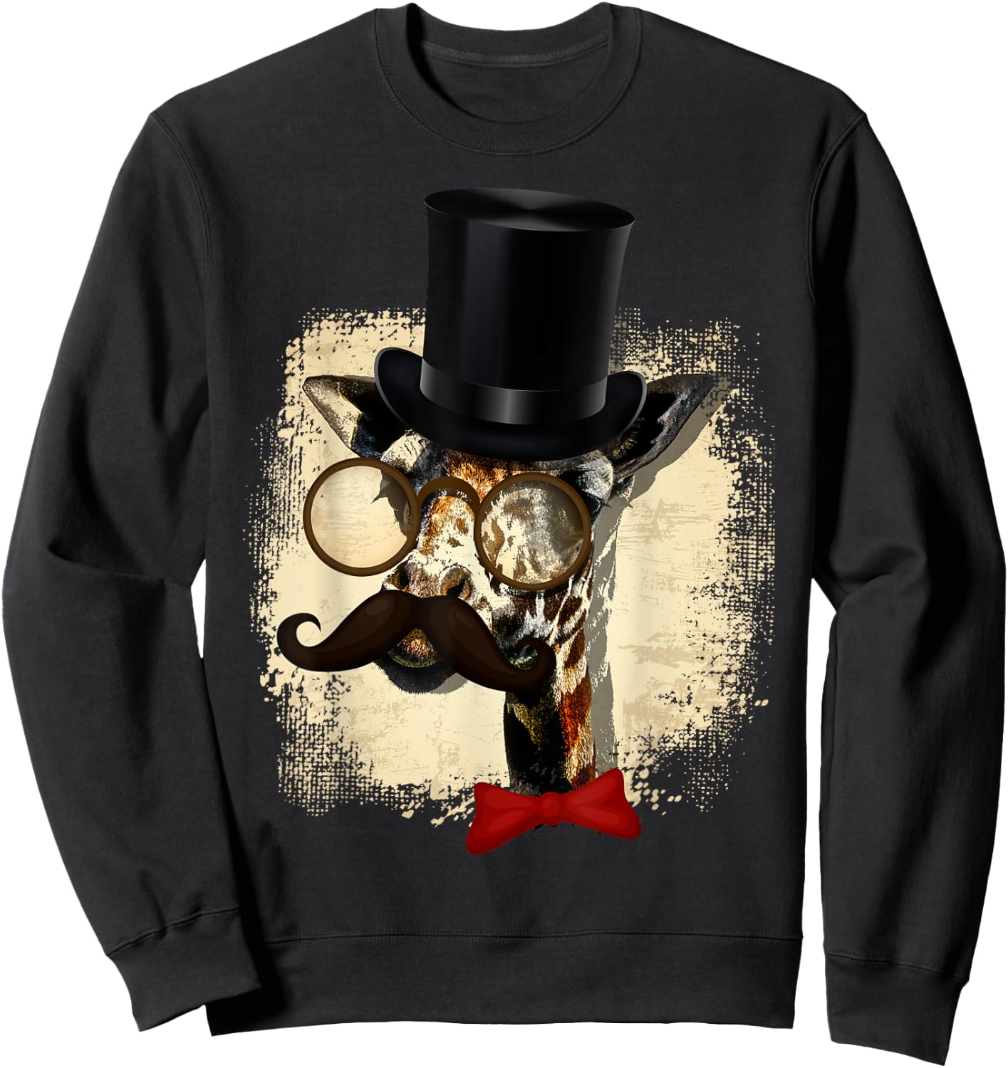 Vintage Giraffe Hat And Big Moustache Funny Gift Sweatshirt - Sweatshirt | Black