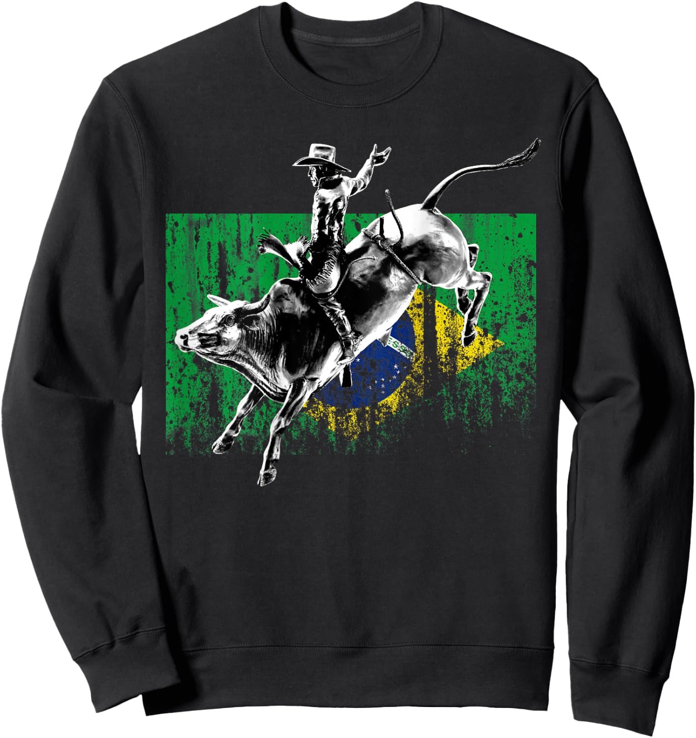 Rodeo Bull Rider Patriotic Flag of Brazil Cowboys Sweatshirt - Sweatshirt | Black