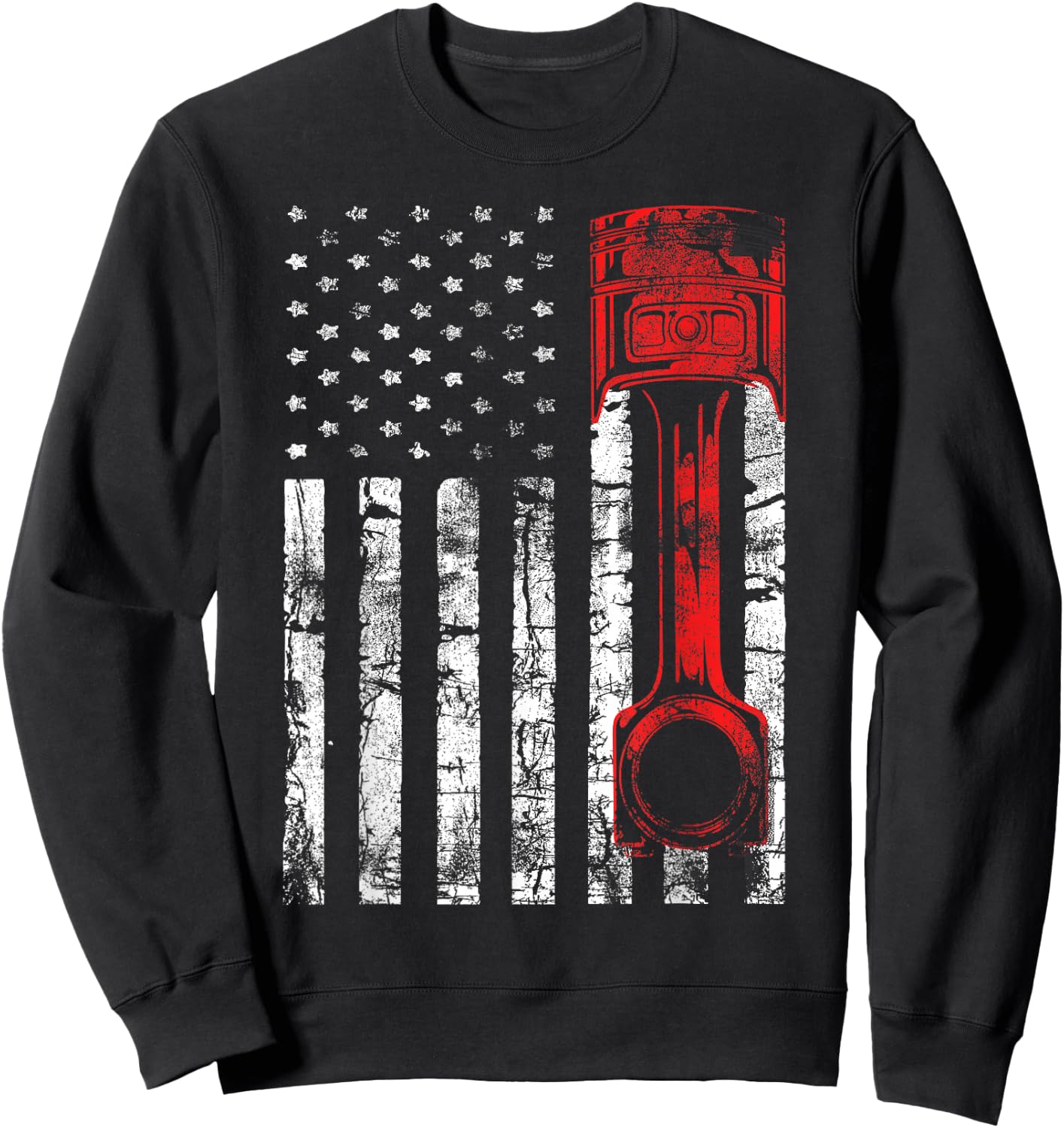 Patriotic Auto & Diesel Mechanic USA Flag Piston Sweatshirt - Sweatshirt | Black