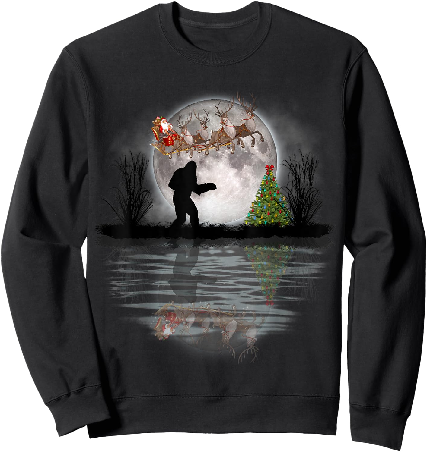 Funny Bigfoot Christmas Santa Sleigh Reindeer Sweatshirt - Sweatshirt | Black
