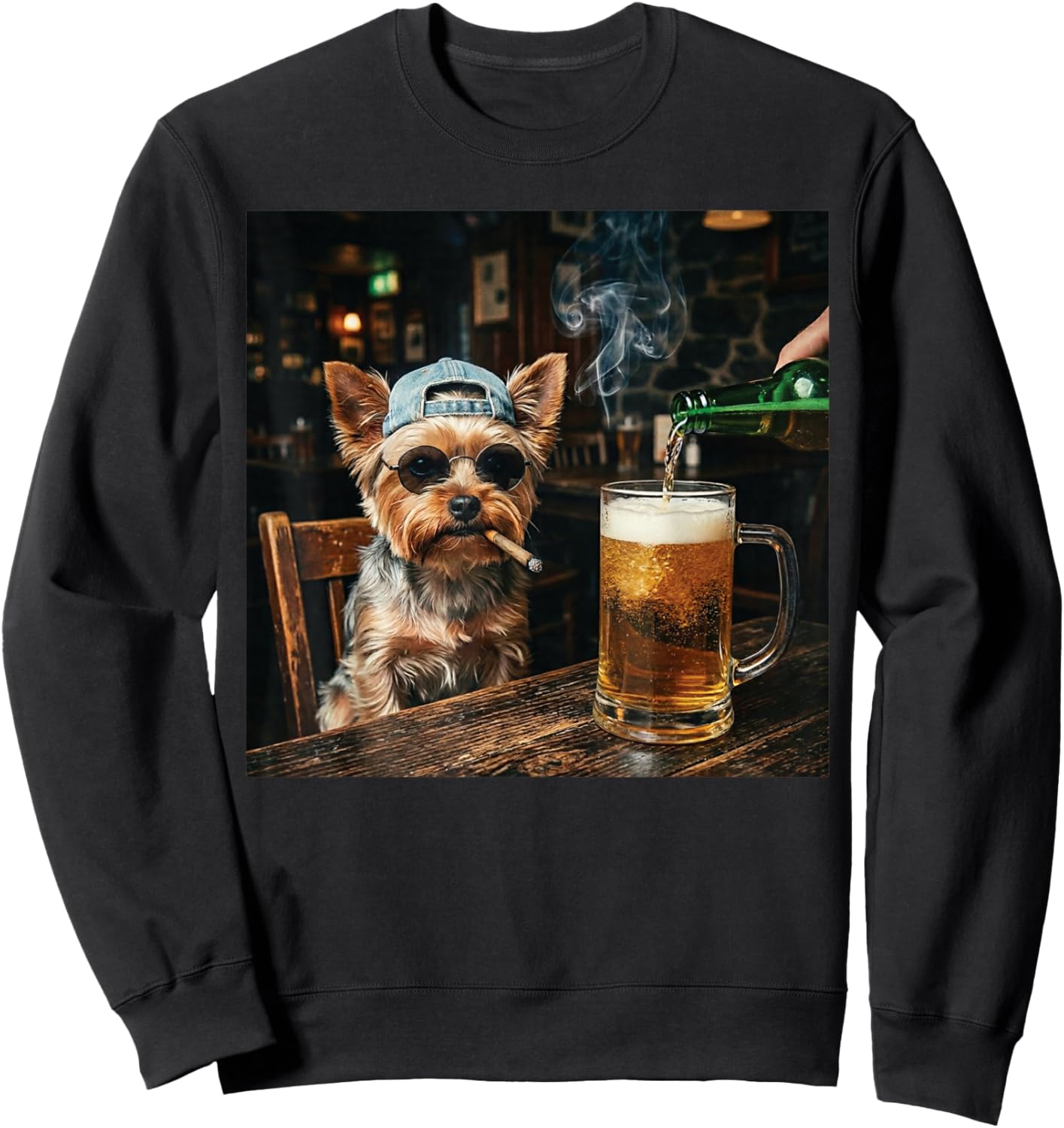 Yorkie Drinking Beer Funny Dog Meme Sweatshirt - Sweatshirt | Black