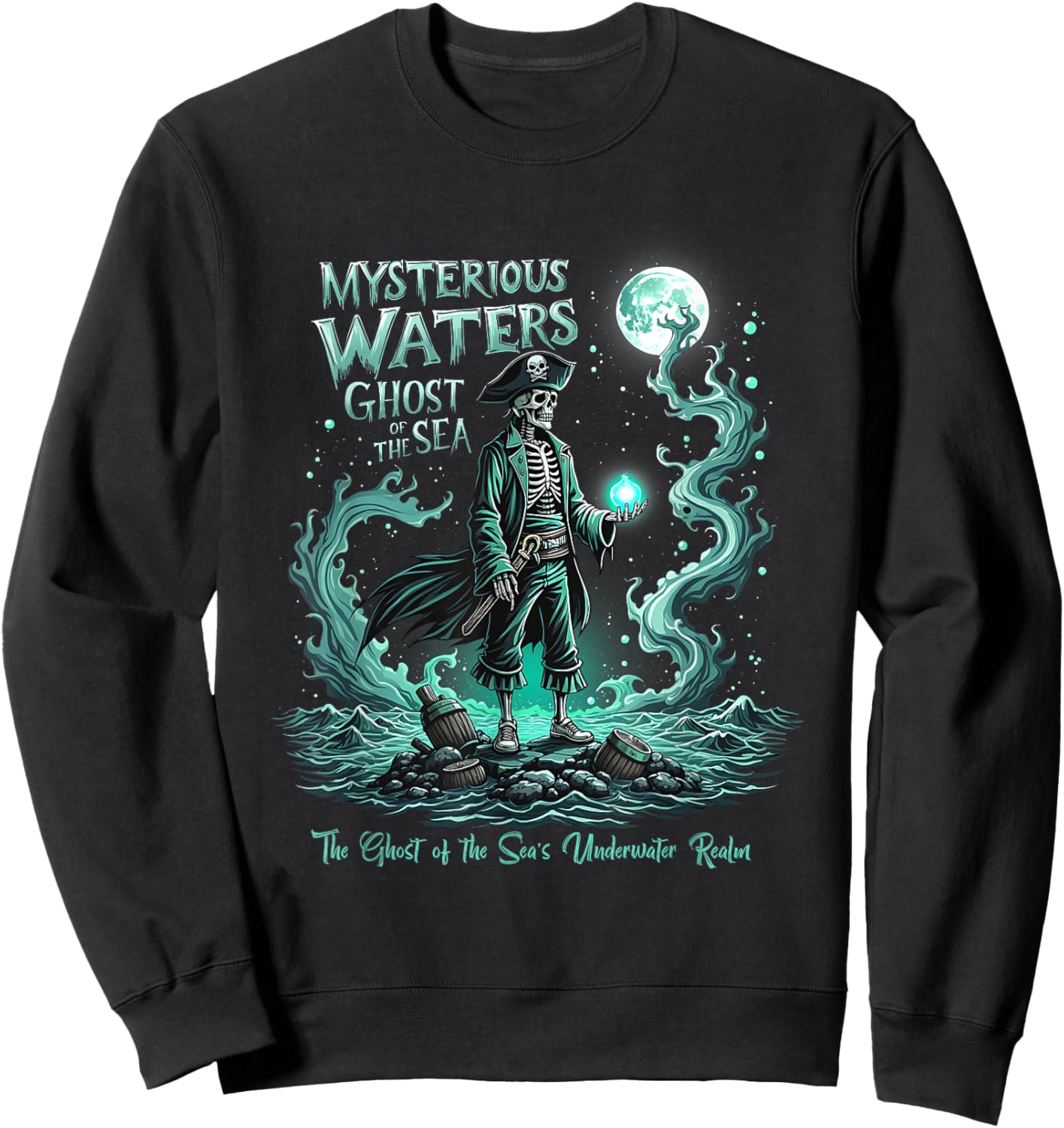 Mysterious Waters Ghost of the Sea Spooky Pirate Graphic Sweatshirt - Sweatshirt | Black