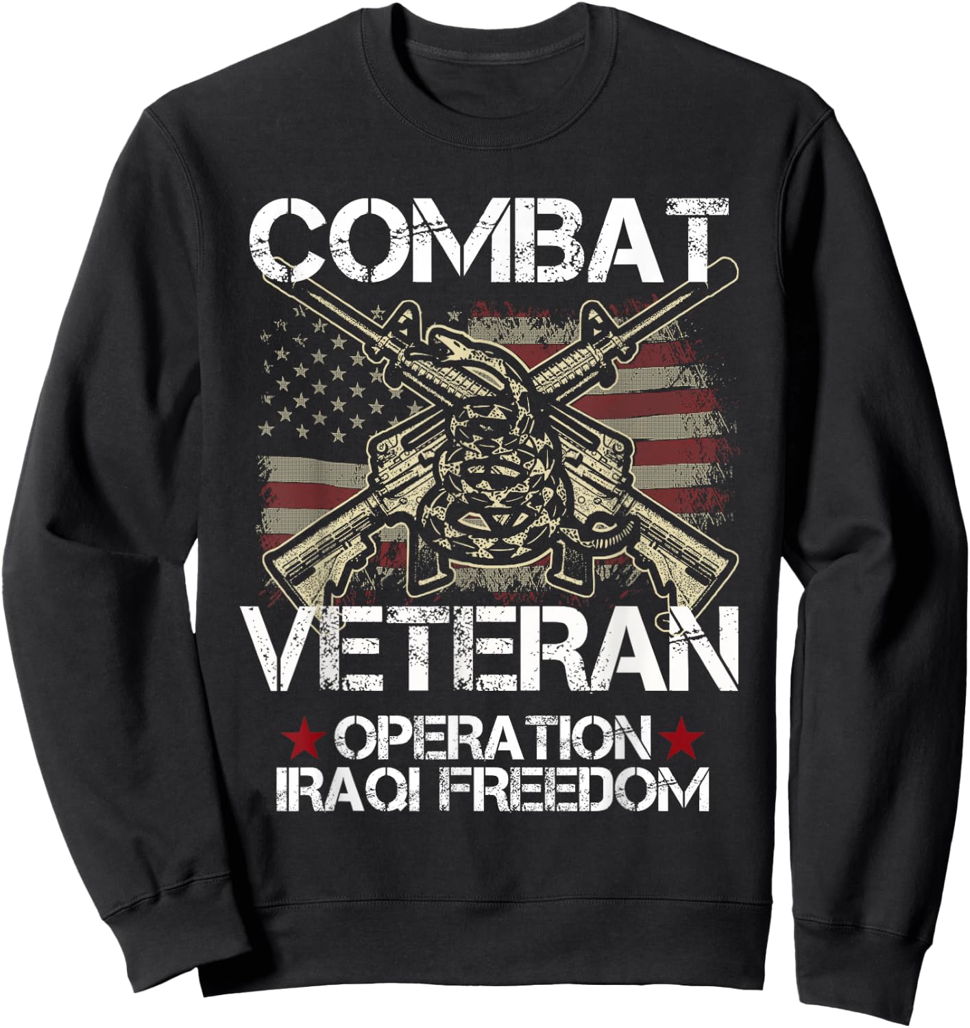 Combat Veteran Iraqi Freedom Military USA American Flag Gift Sweatshirt - Sweatshirt | Black
