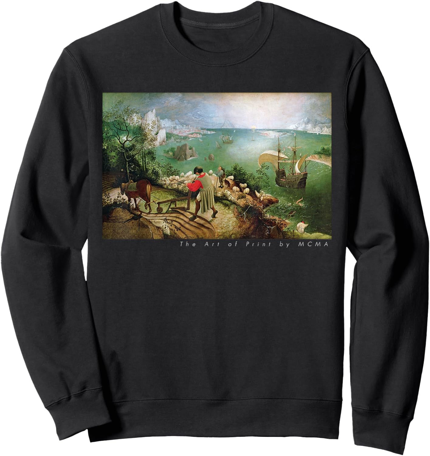 Landscape with the Fall of Icarus, Fine Art Print Graphic Sweatshirt - Sweatshirt | Black