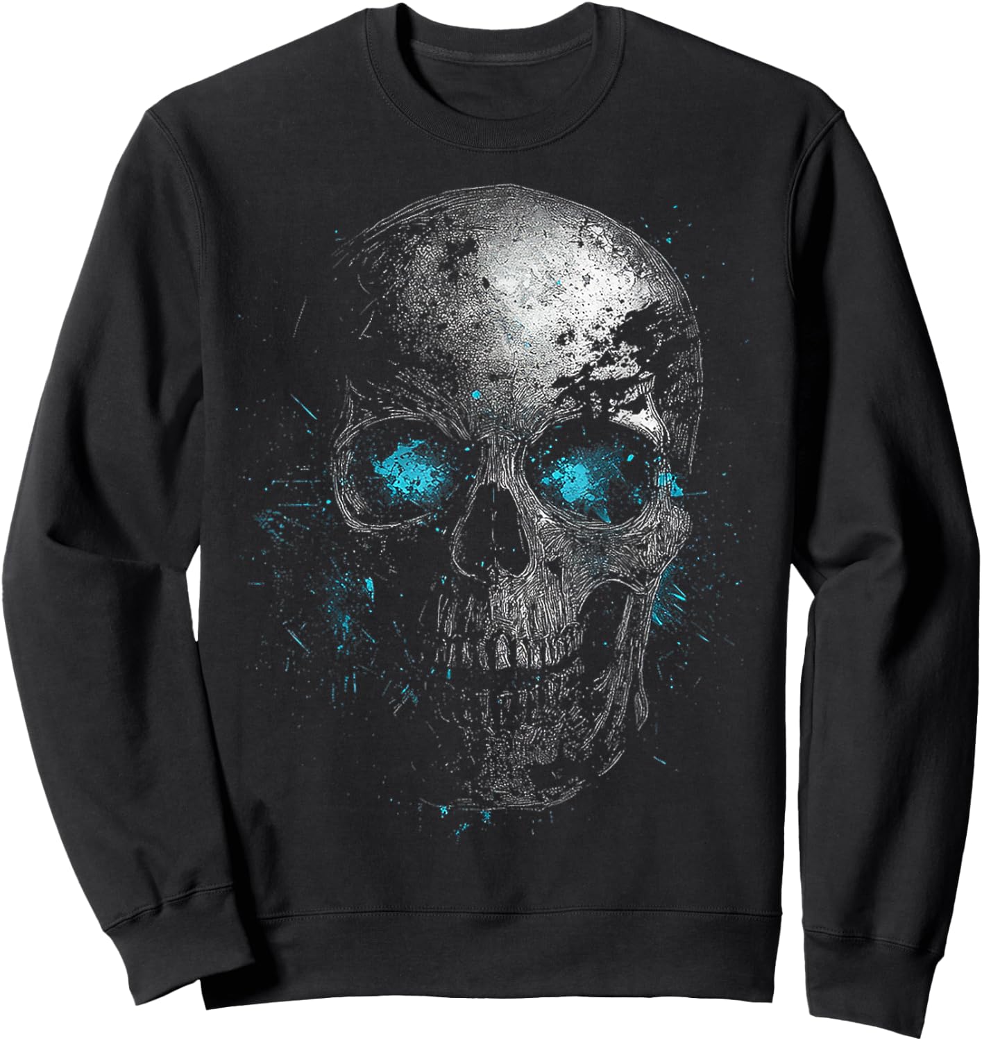 Skull Blue Eyes Graphic Artwork Skull Sweatshirt - Sweatshirt | Black