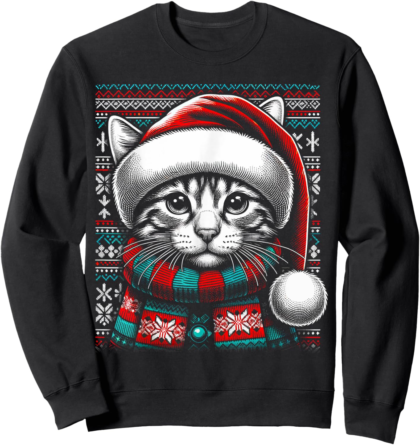Christmas Cat Lover Funny Festive Holidays Cute Kitten Xmas Women Kids Sweatshirt - Sweatshirt | Black