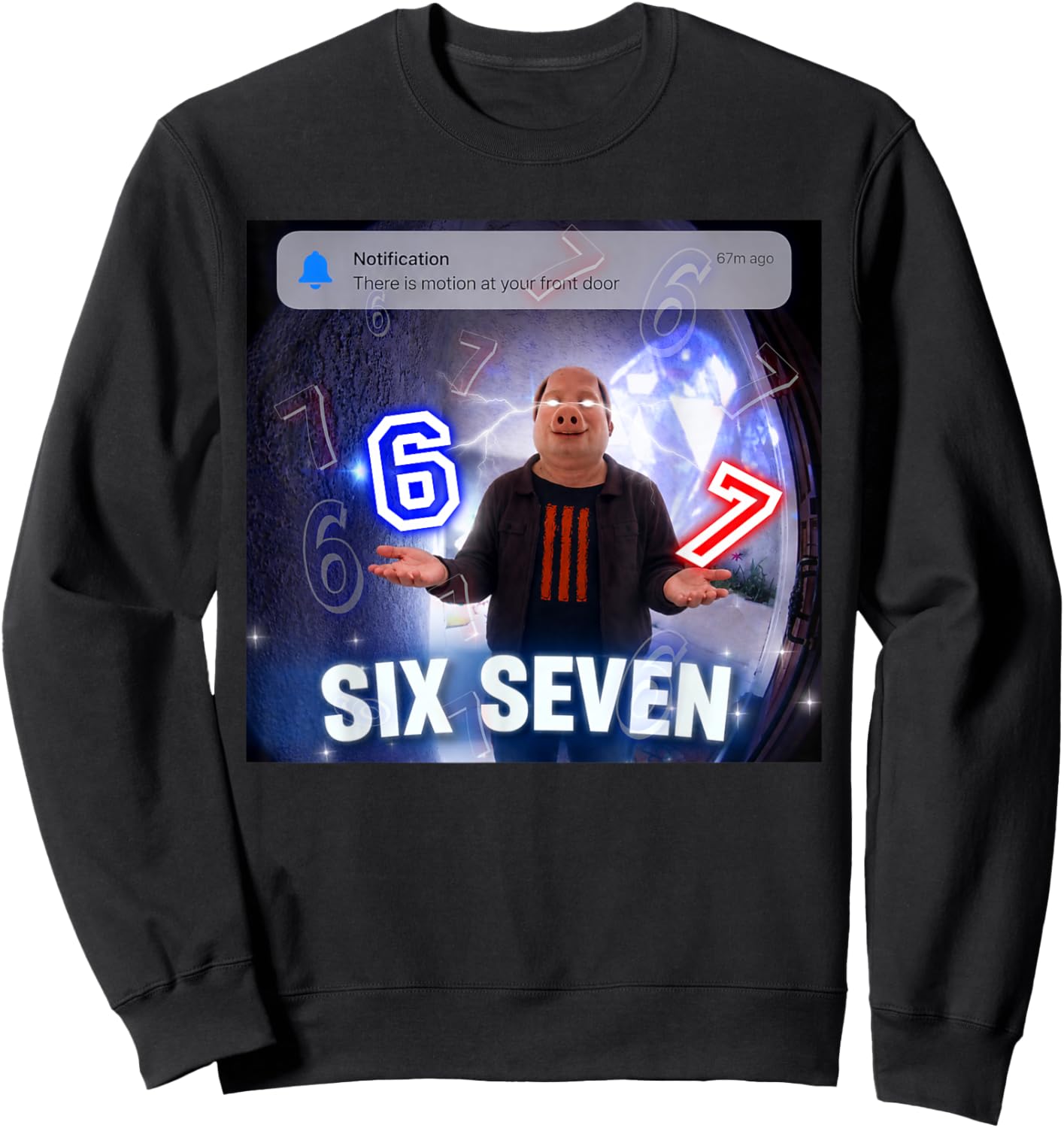 Funny John Pork 67 Six Seven Front Door Motion Meme Sweatshirt - Sweatshirt | Black