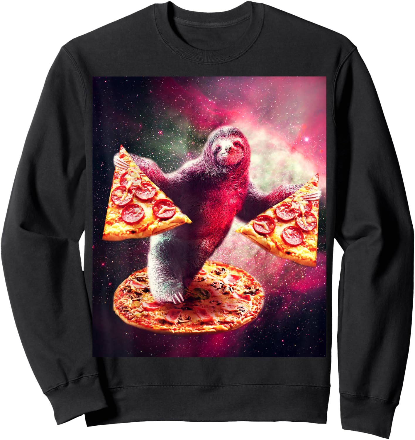Funny Space Sloth With Pizza Sweatshirt - Sweatshirt | Black