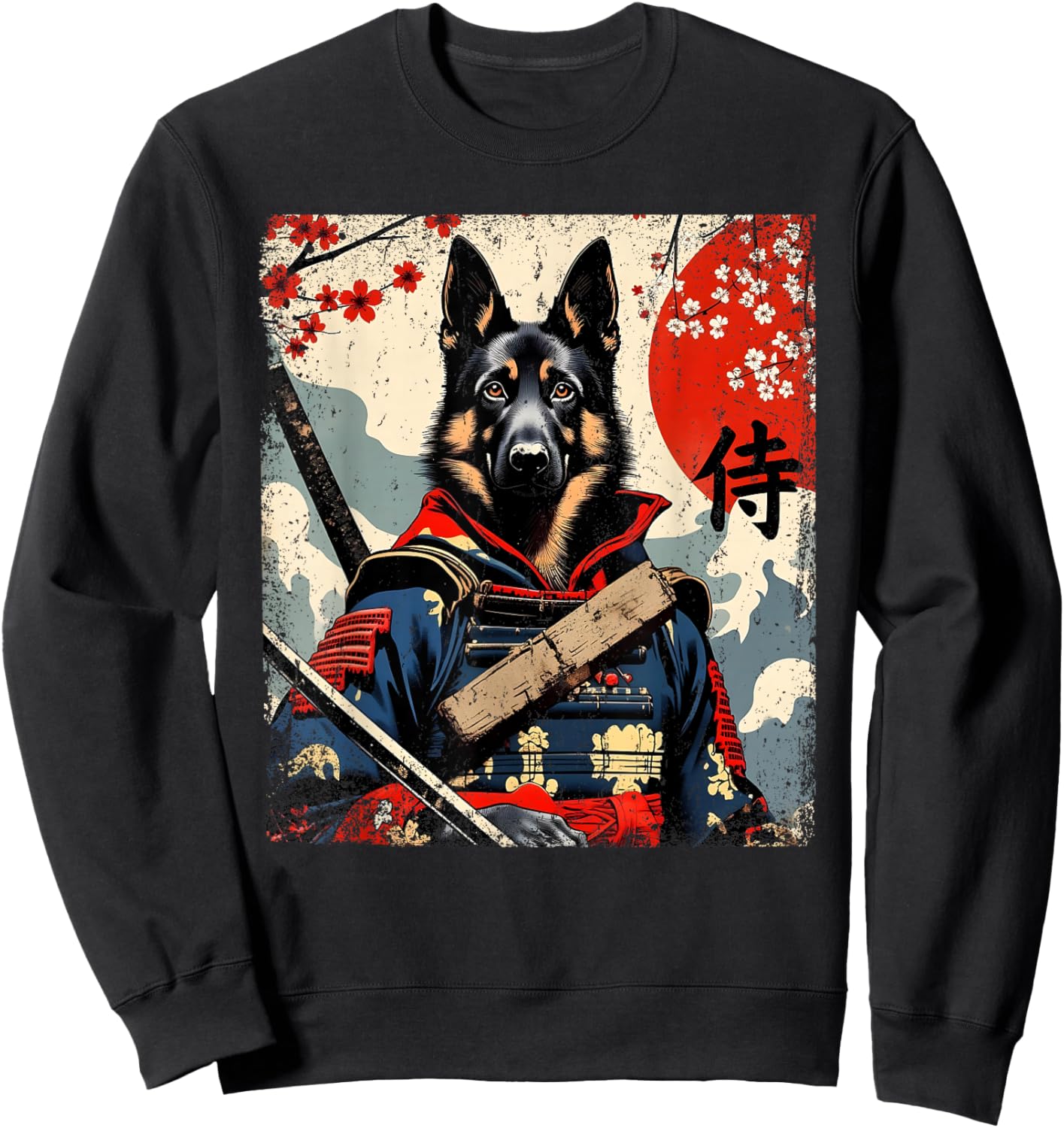 Japanese Samurai German Shepherd Kawaii Ukiyo-e Ninja Dog Sweatshirt - Sweatshirt | Black