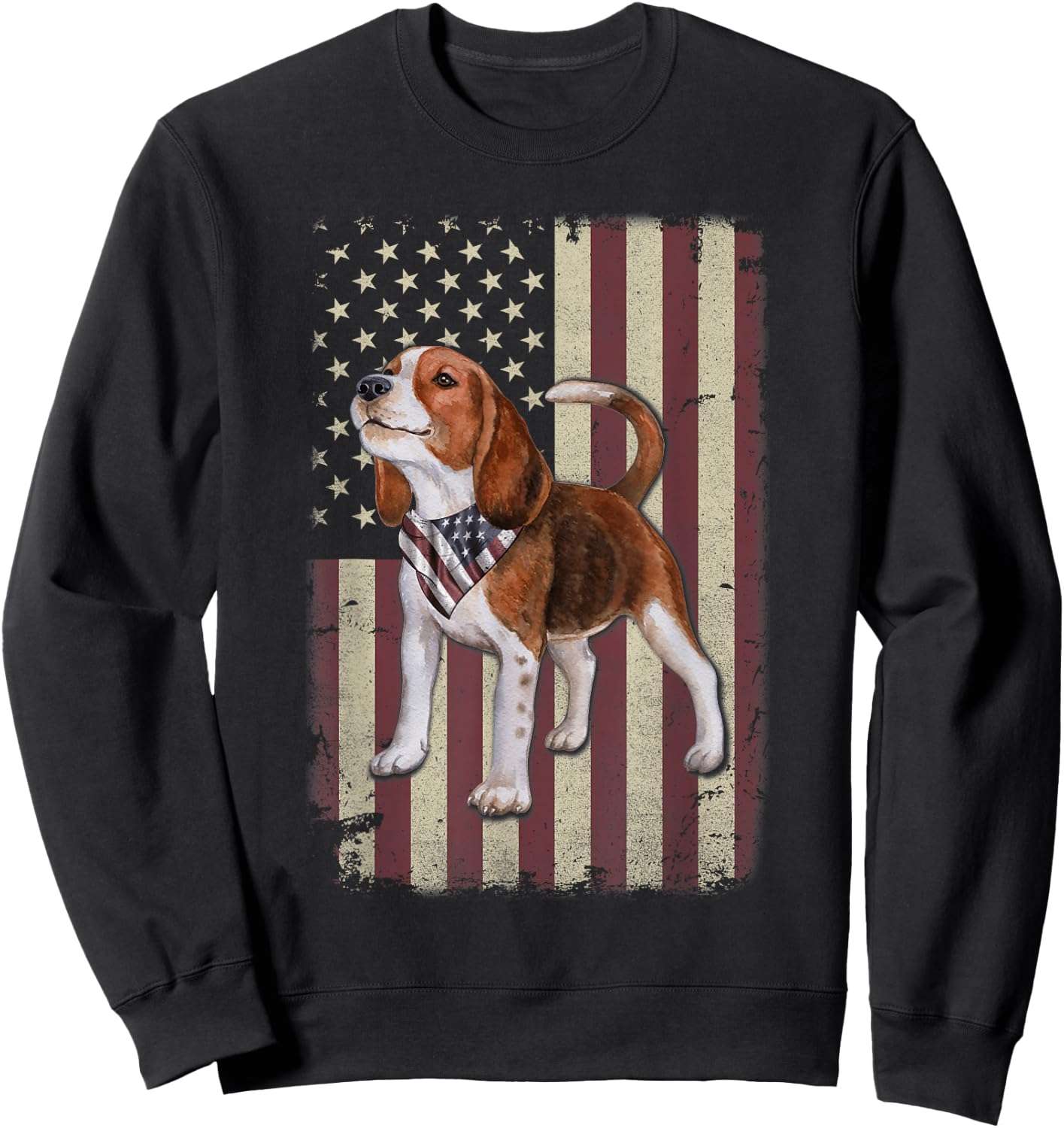 Beagle American Flag Bandana Patriotic 4th of July Sweatshirt - Sweatshirt | Black