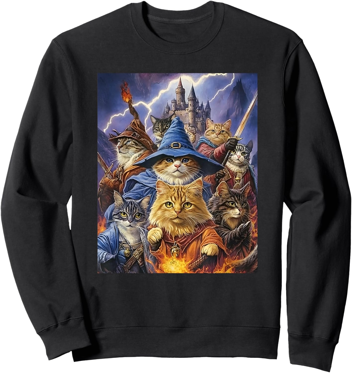 Fantasy Feline Wizard Cats Sweatshirt - Sweatshirt | Black