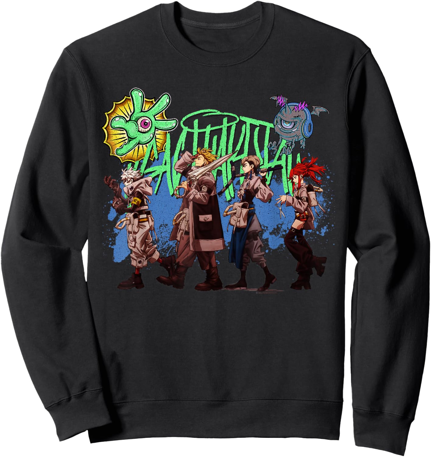Main Character Walking Line-Up with Logo Anime Sweatshirt - Sweatshirt | Black