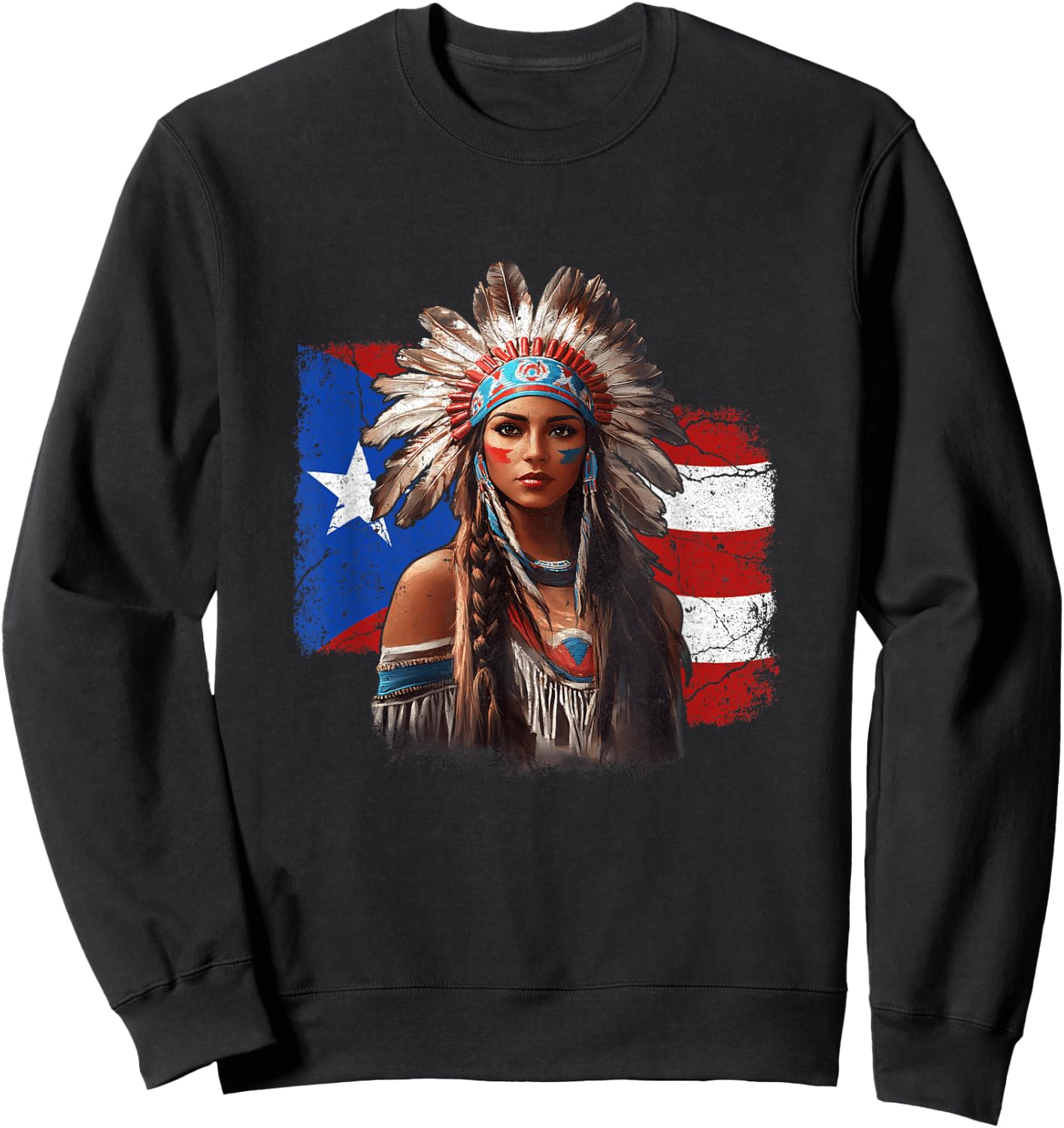 Taino Woman Puerto Rican Flag Indigenous Caribbean Women Sweatshirt - Sweatshirt | Black