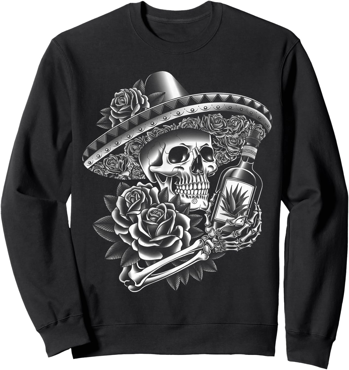Mexico Vintage Skeleton Tequila Dia De Los Muertos Mexican Sweatshirt - Sweatshirt | Black