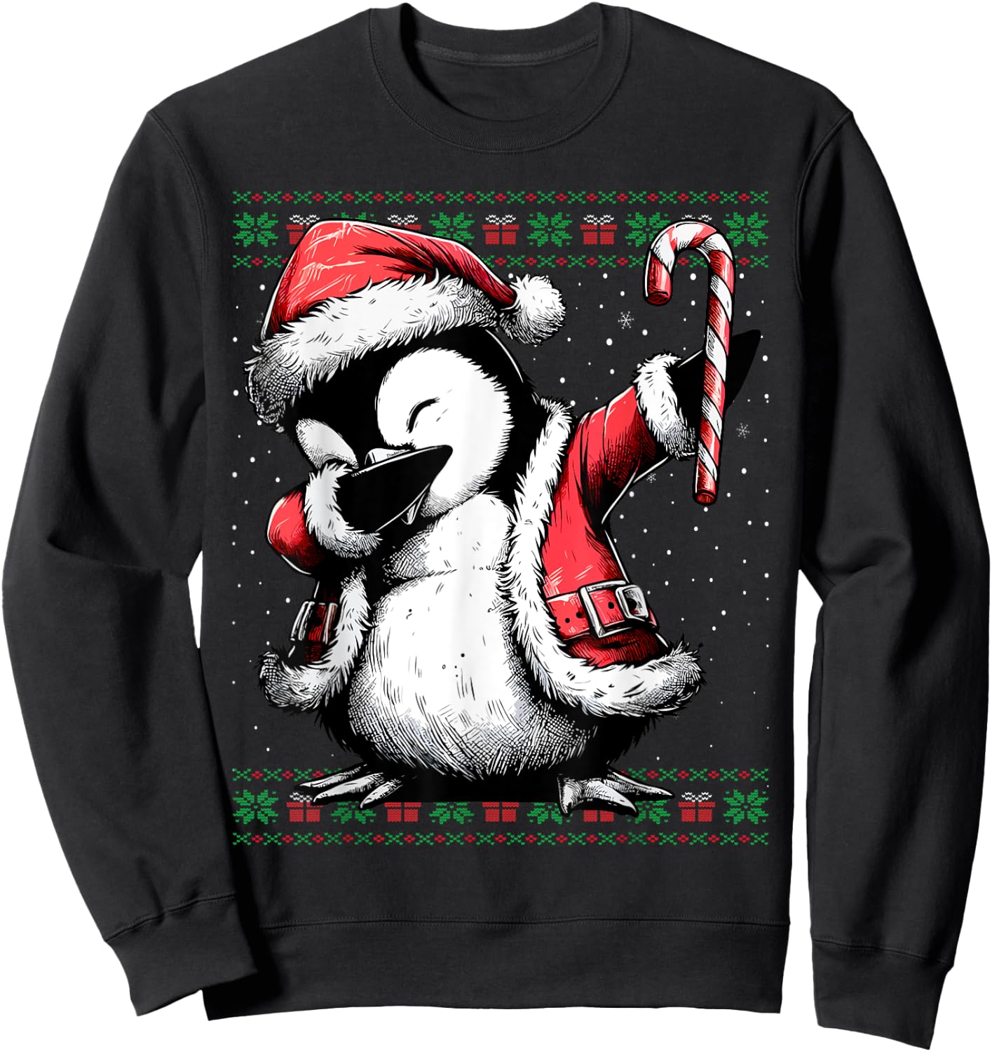 Santa Penguin Dabbing Ugly Christmas Sweater Sweatshirt - Sweatshirt | Black
