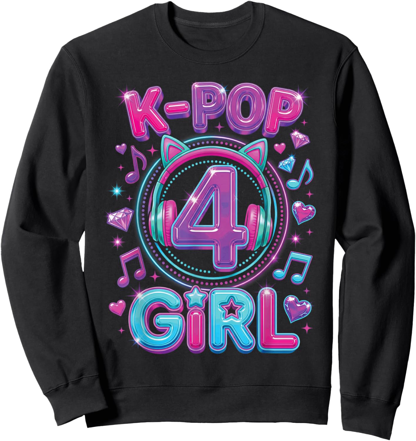 K-Pop 4th Birthday Girls 4 Year Old Girl Sweatshirt - Sweatshirt | Black