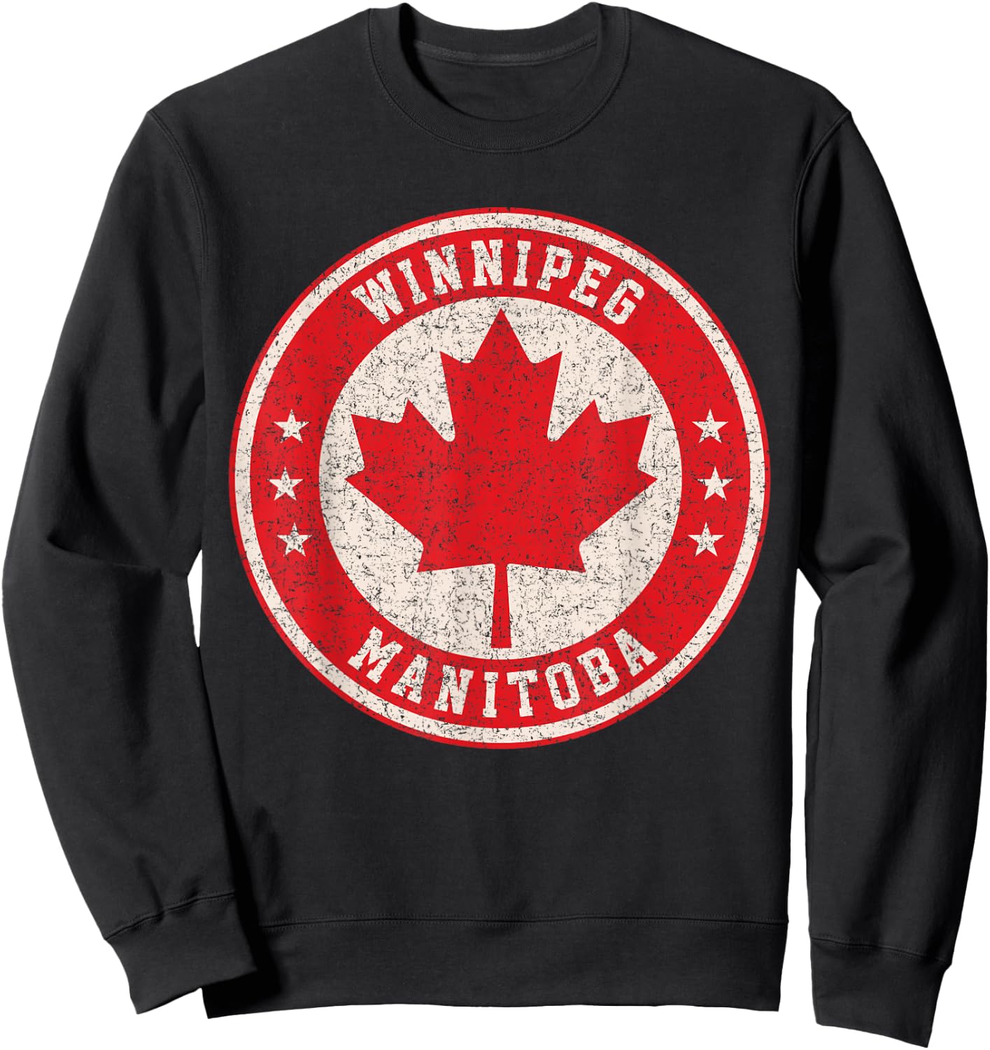 Winnipeg Manitoba Canada Maple Leaf Sign Distressed Print Sweatshirt - Sweatshirt | Black