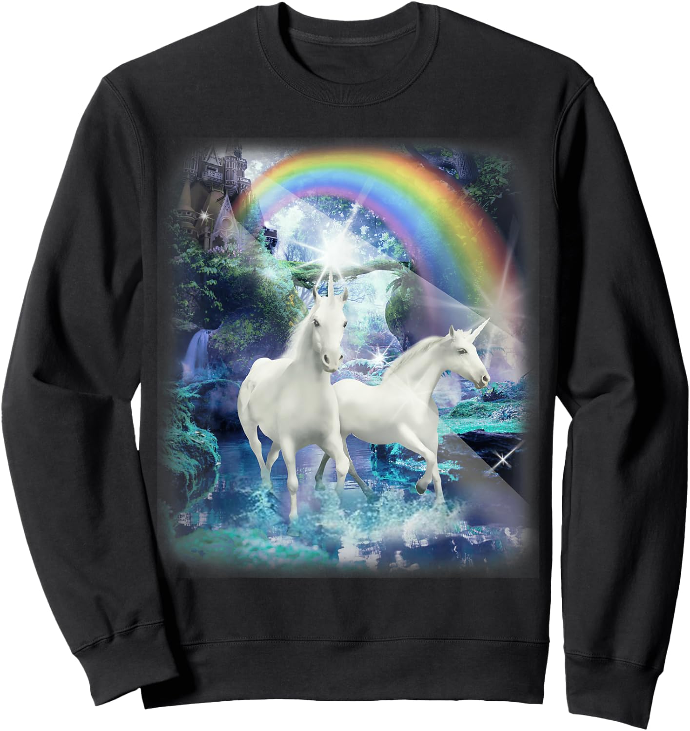 Adult Mesmerizing Unicorn Castle Forest Sweatshirt - Sweatshirt | Black