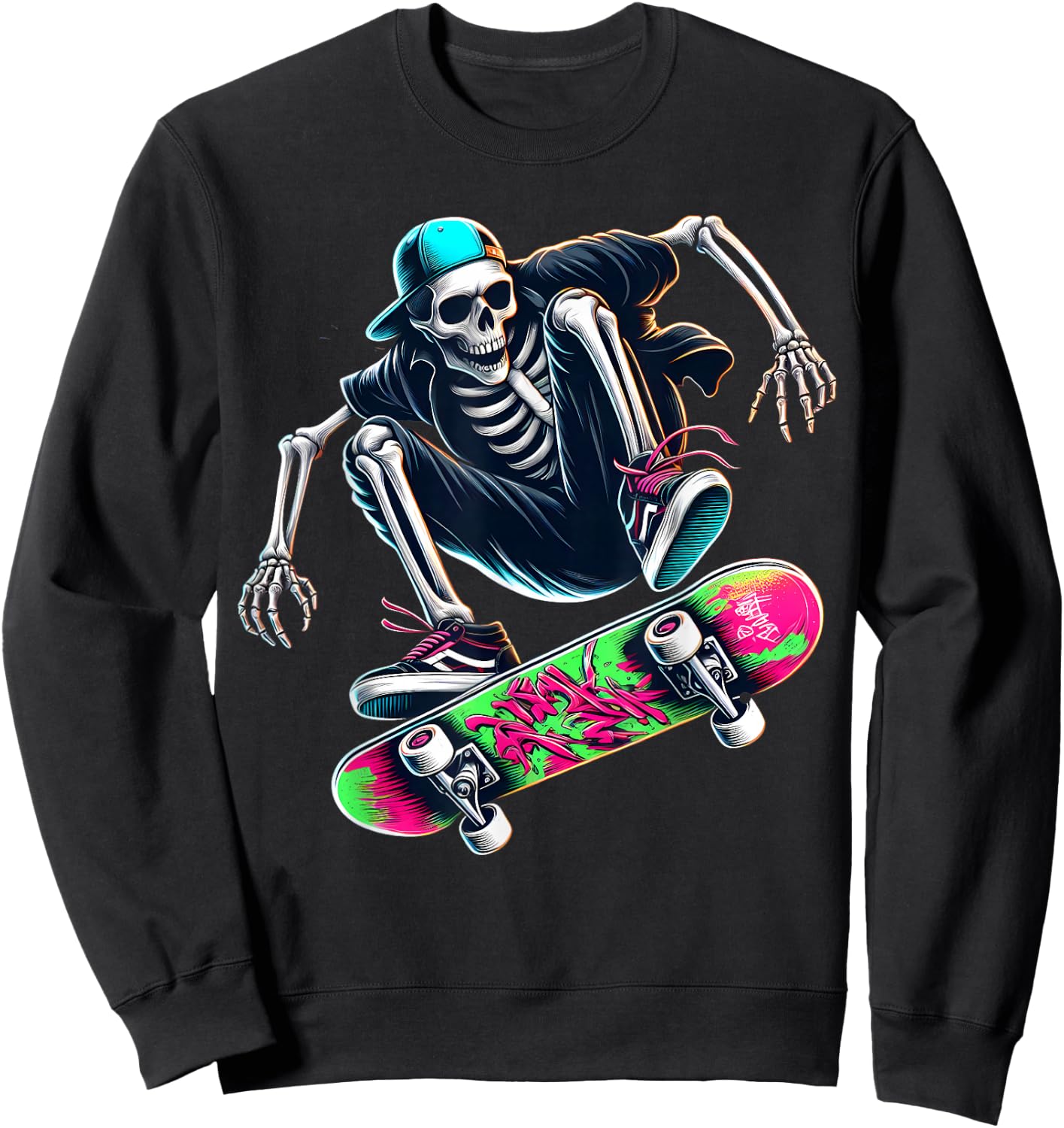 Skater Skeleton Modern Trick Skating Skateboard Street Style Sweatshirt - Sweatshirt | Black