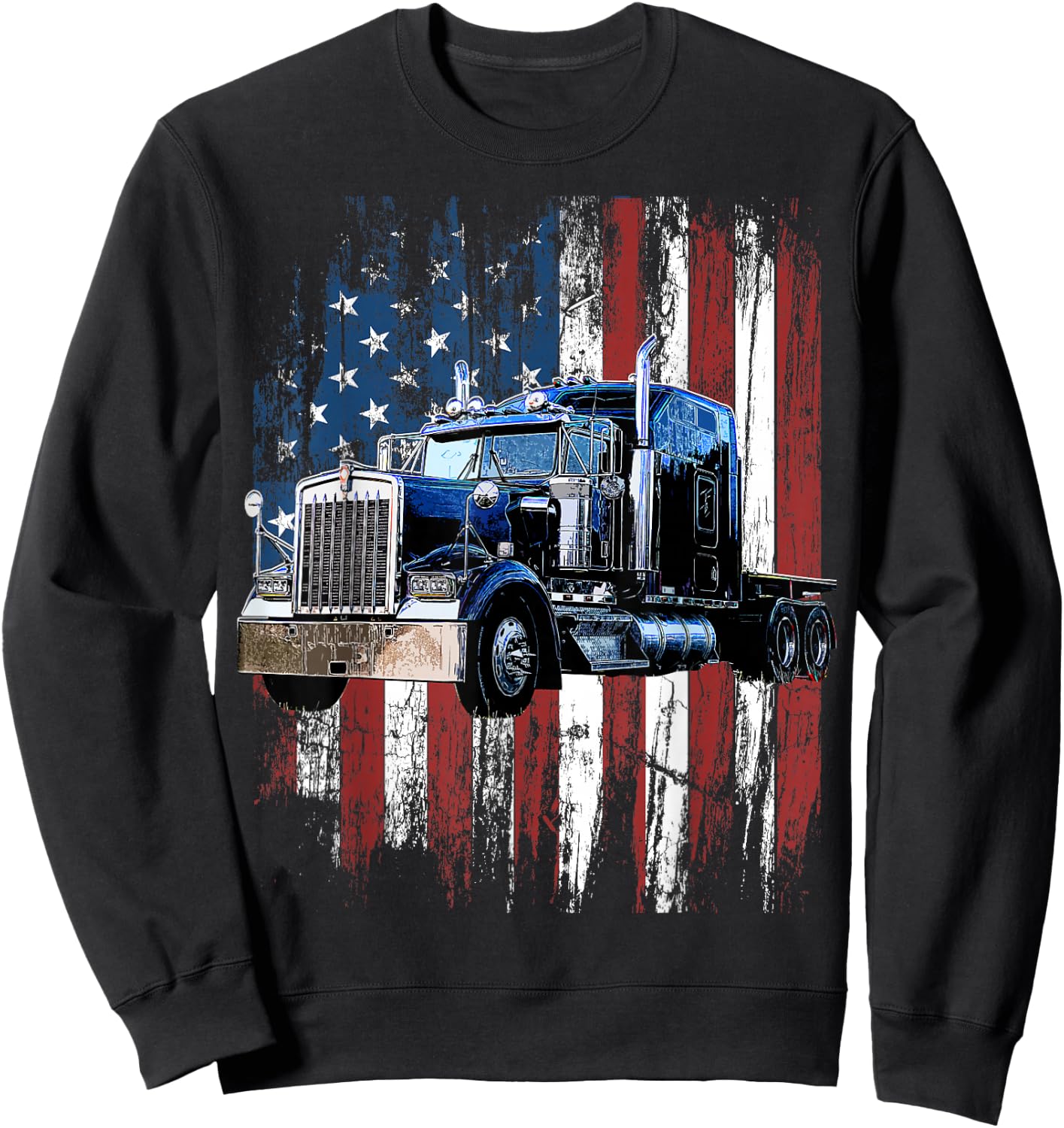 Trucker American Flag Truck Driver Truck Driver Gift Sweatshirt - Sweatshirt | Black
