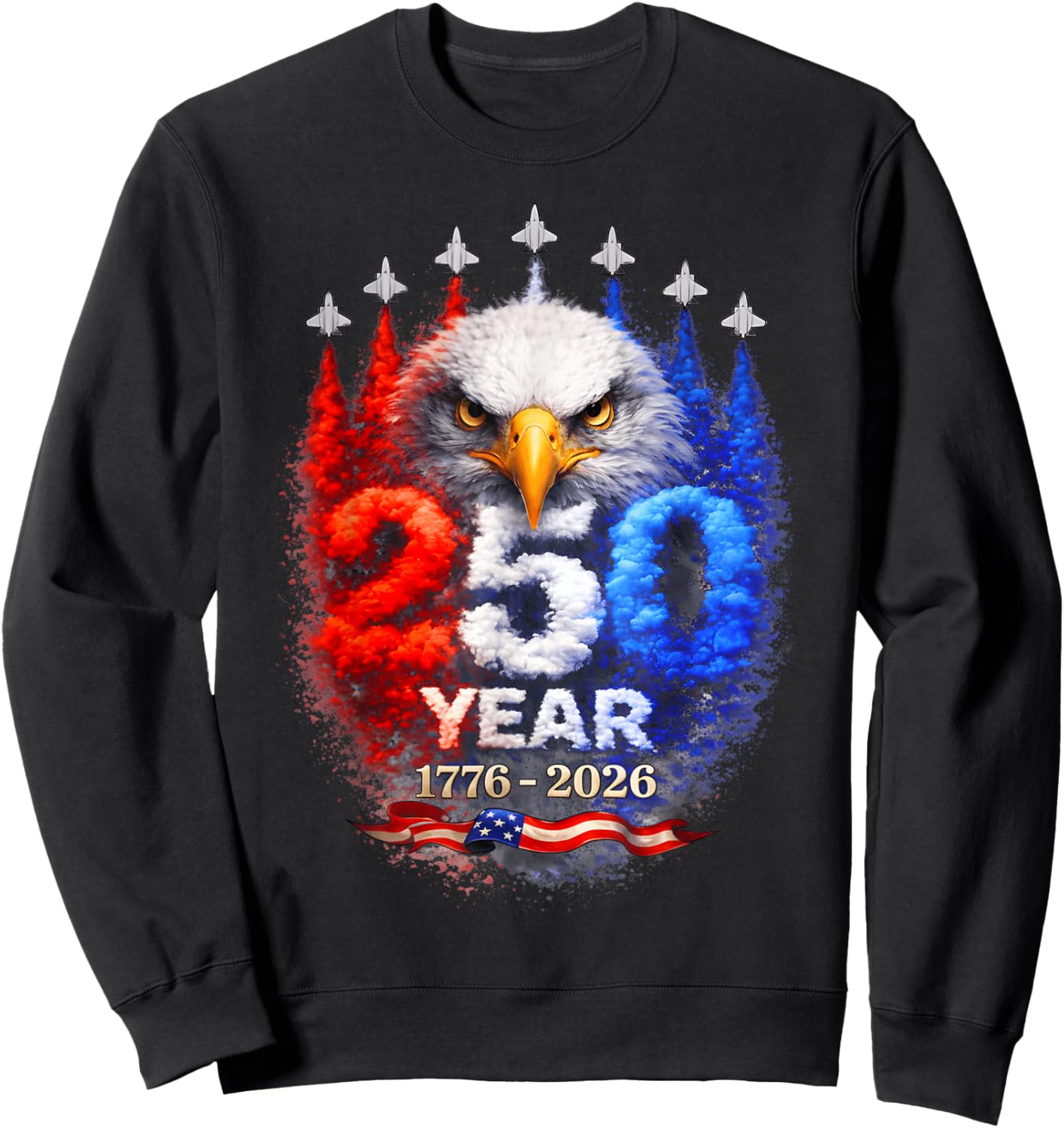 250th Anniversary 1776 2026 Patriotic Vintage American Flag Sweatshirt - Sweatshirt | Black
