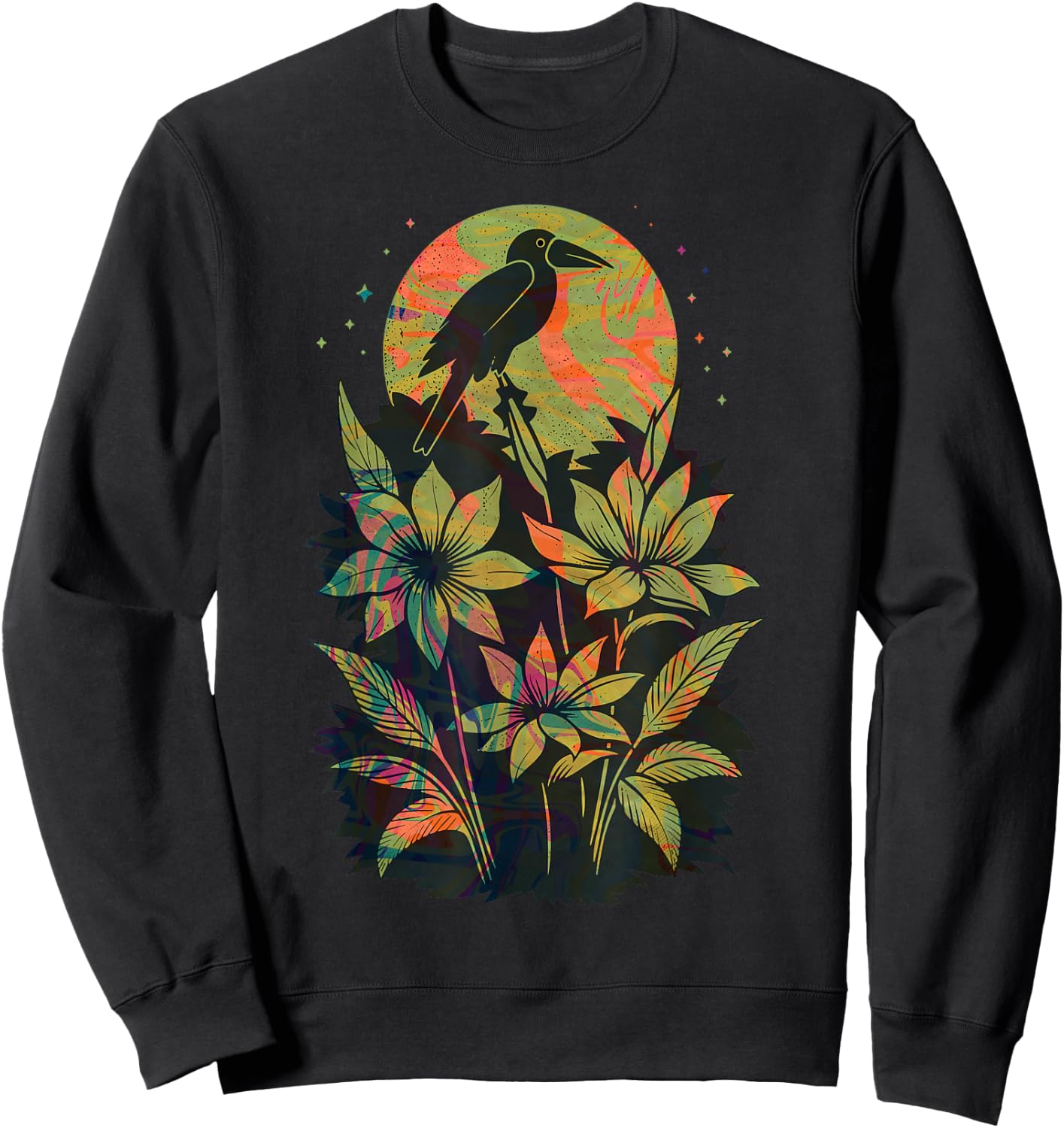 Cute Exotic Bird Lover Paint Swirl Bird Of Paradise Flower Sweatshirt - Sweatshirt | Black