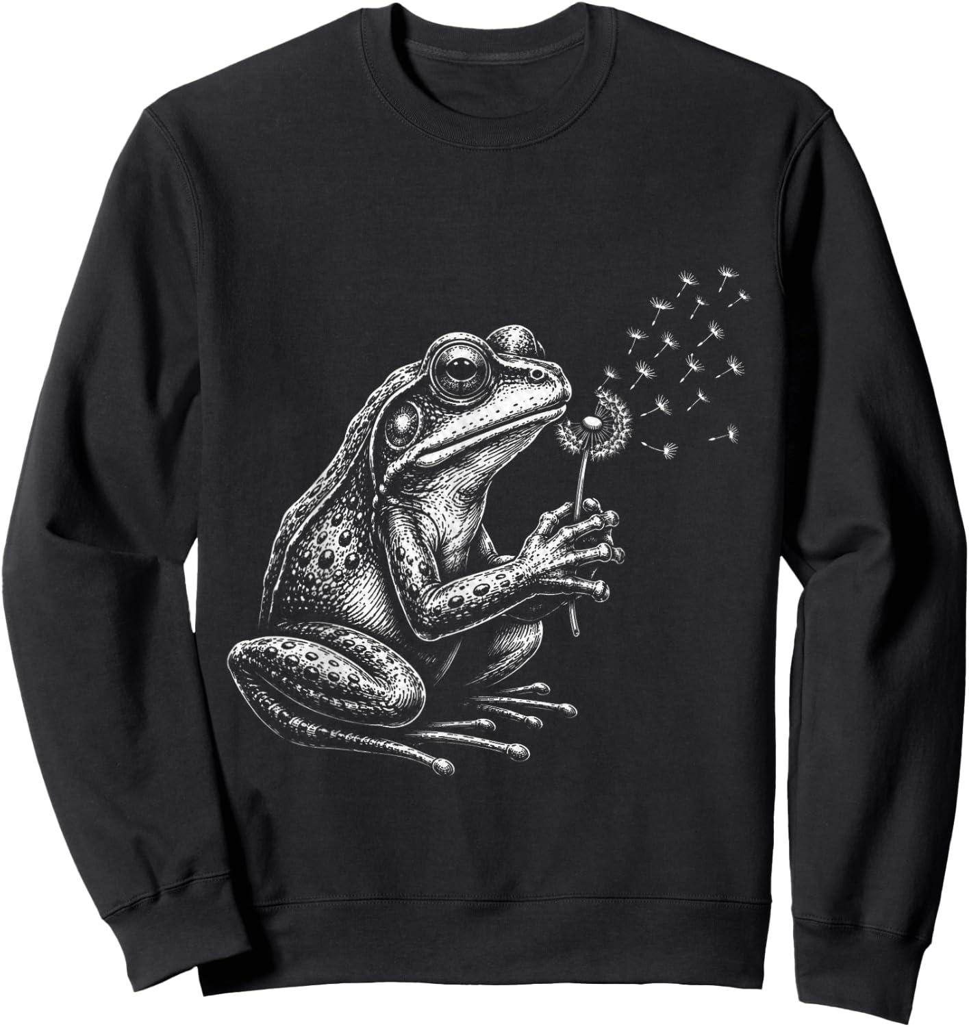 Blowing Wishes Frog Blowing Dandelion Vintage Art Sweatshirt - Sweatshirt | Black