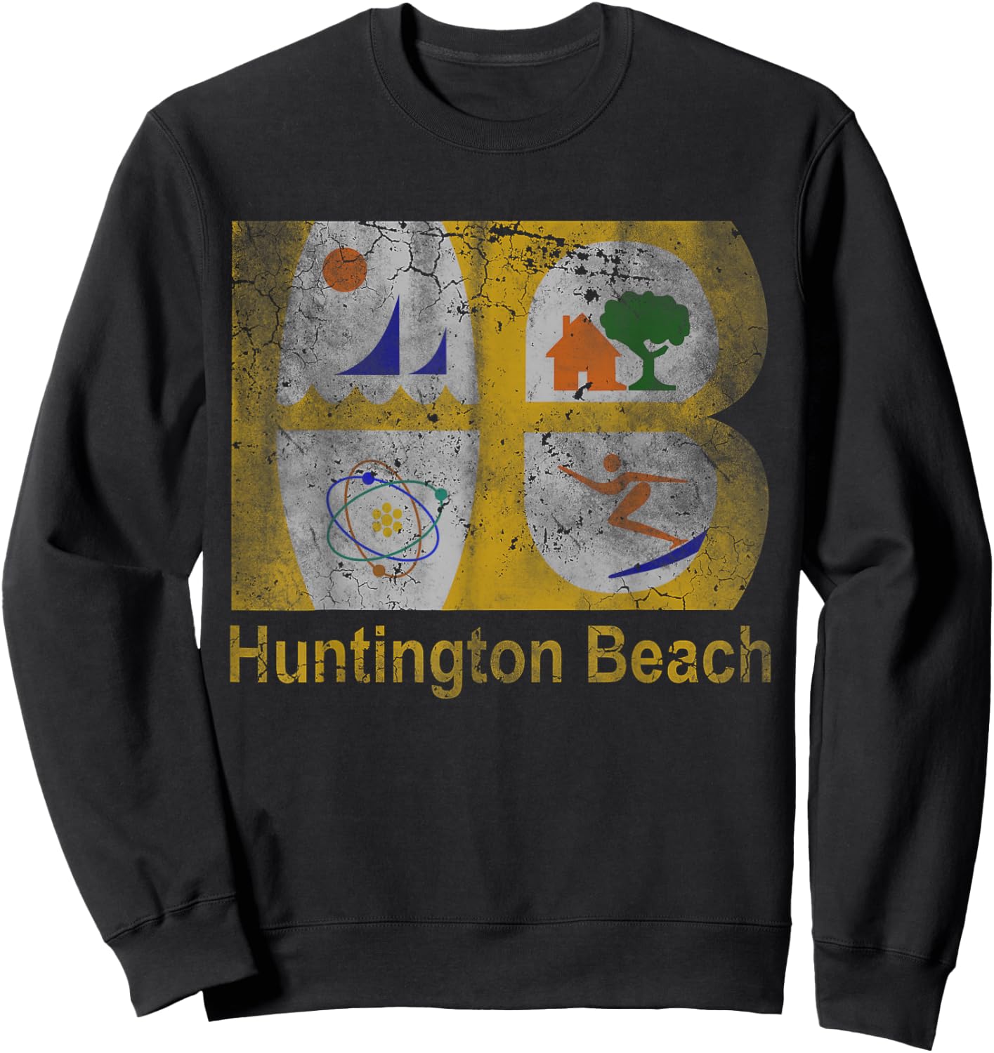 Huntington Beach Flag California Home Love Family Vacation Sweatshirt - Sweatshirt | Black