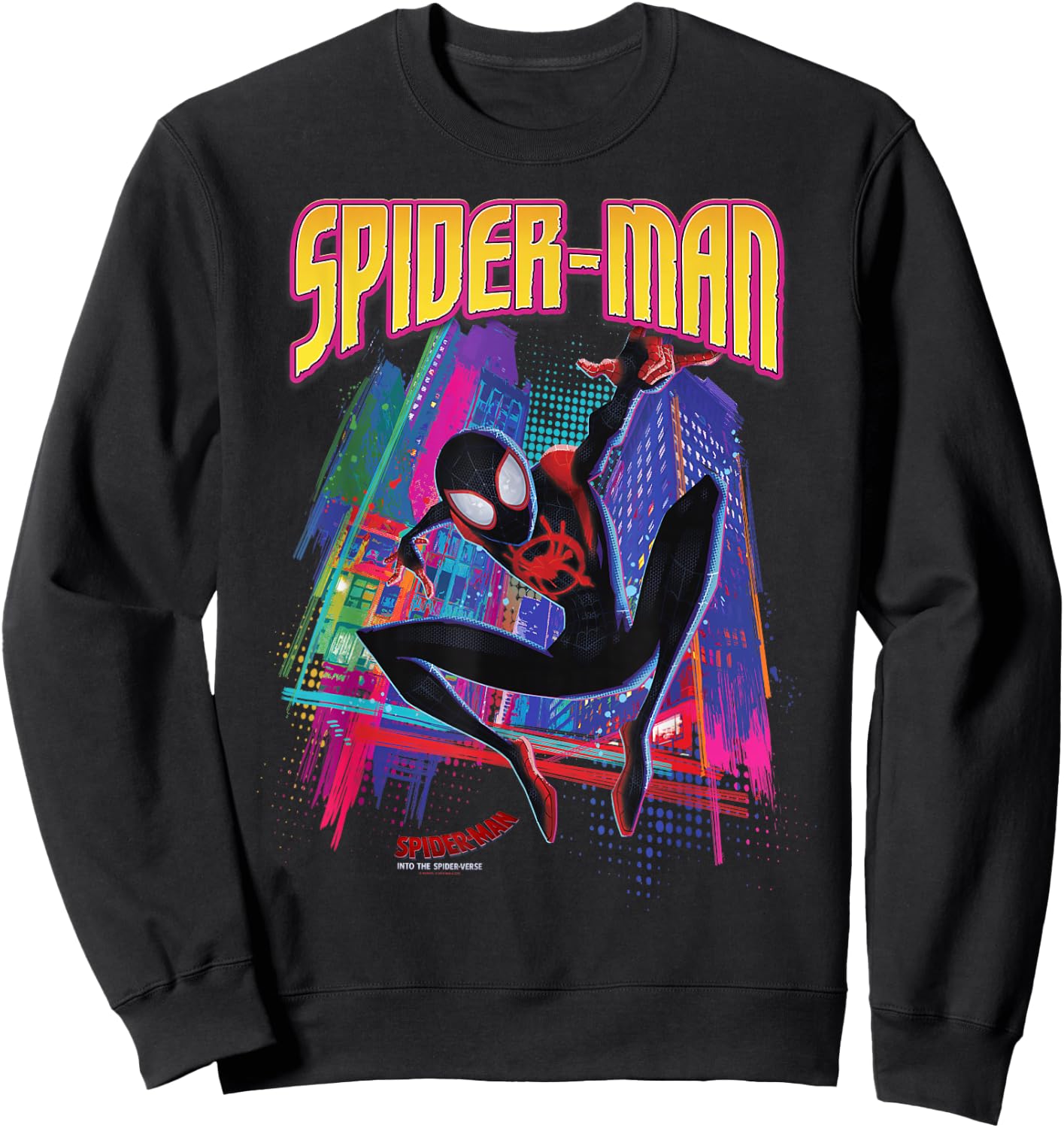 Marvel Into The Spider-Verse Neon Skyline Sweatshirt - Sweatshirt | Black