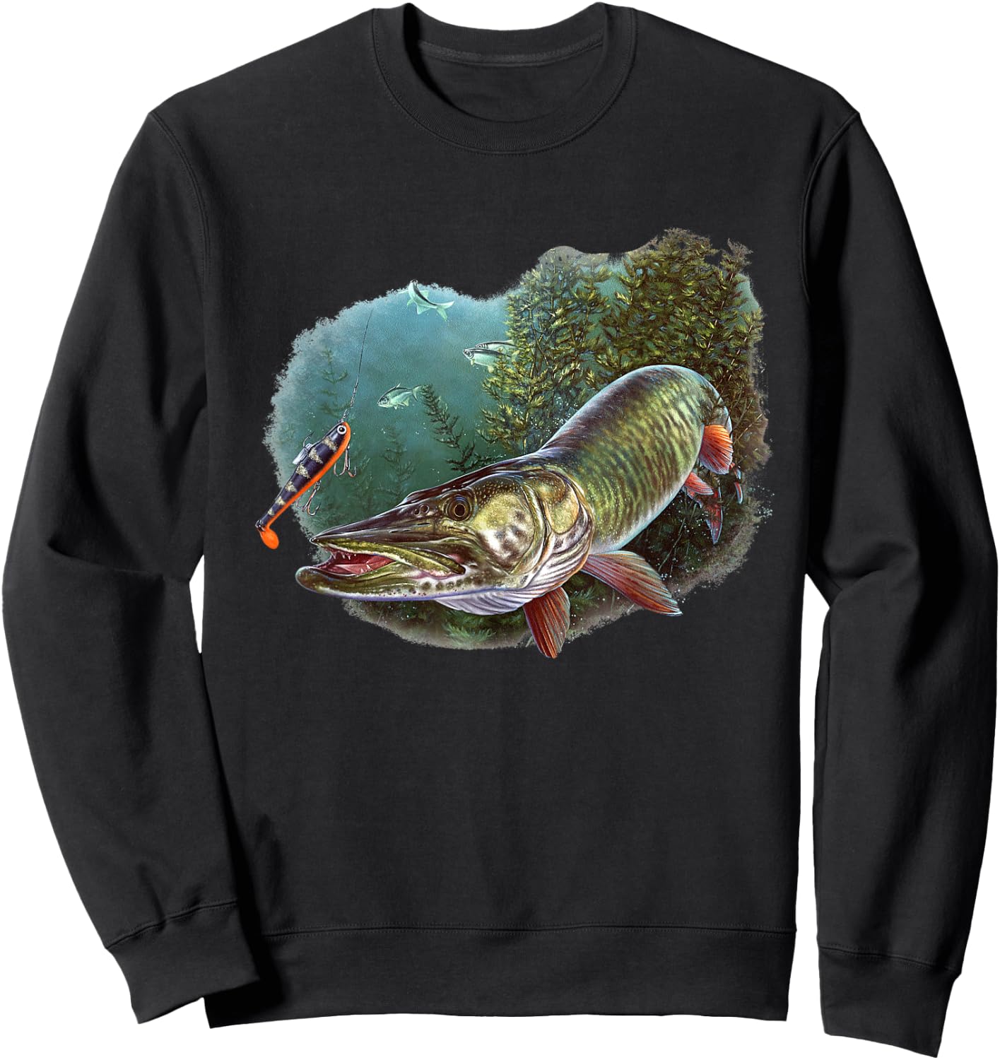 Muskie Hunter Musky Fisherman Fly Fishing Lure Novelty Sweatshirt - Sweatshirt | Black