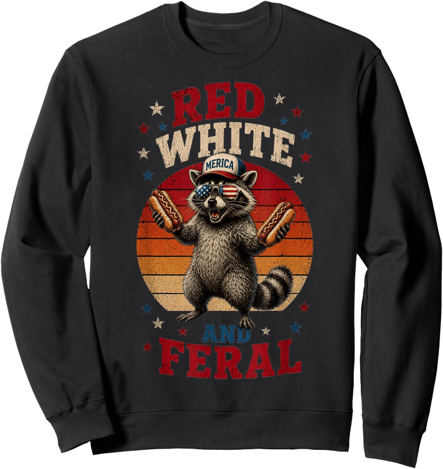 Preppy Red White and Feral Raccoon 4th of July Men Women Kid Sweatshirt - Sweatshirt | Black