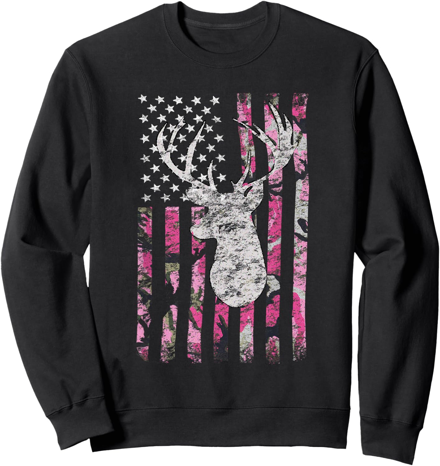 Deer Hunting Camo American Flag Pink Buck Sweatshirt - Sweatshirt | Black