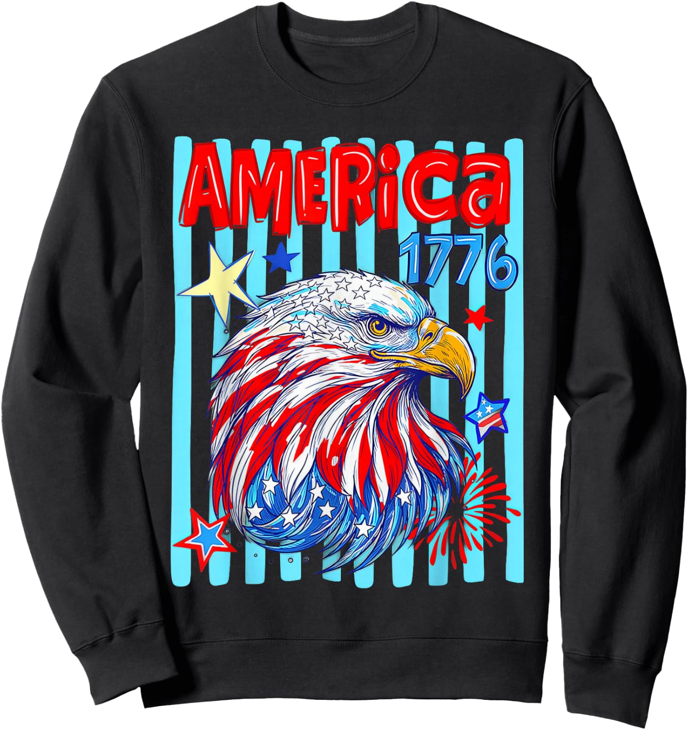 America 1776 Eagle Striped 4th of July Sweatshirt - Sweatshirt | Black