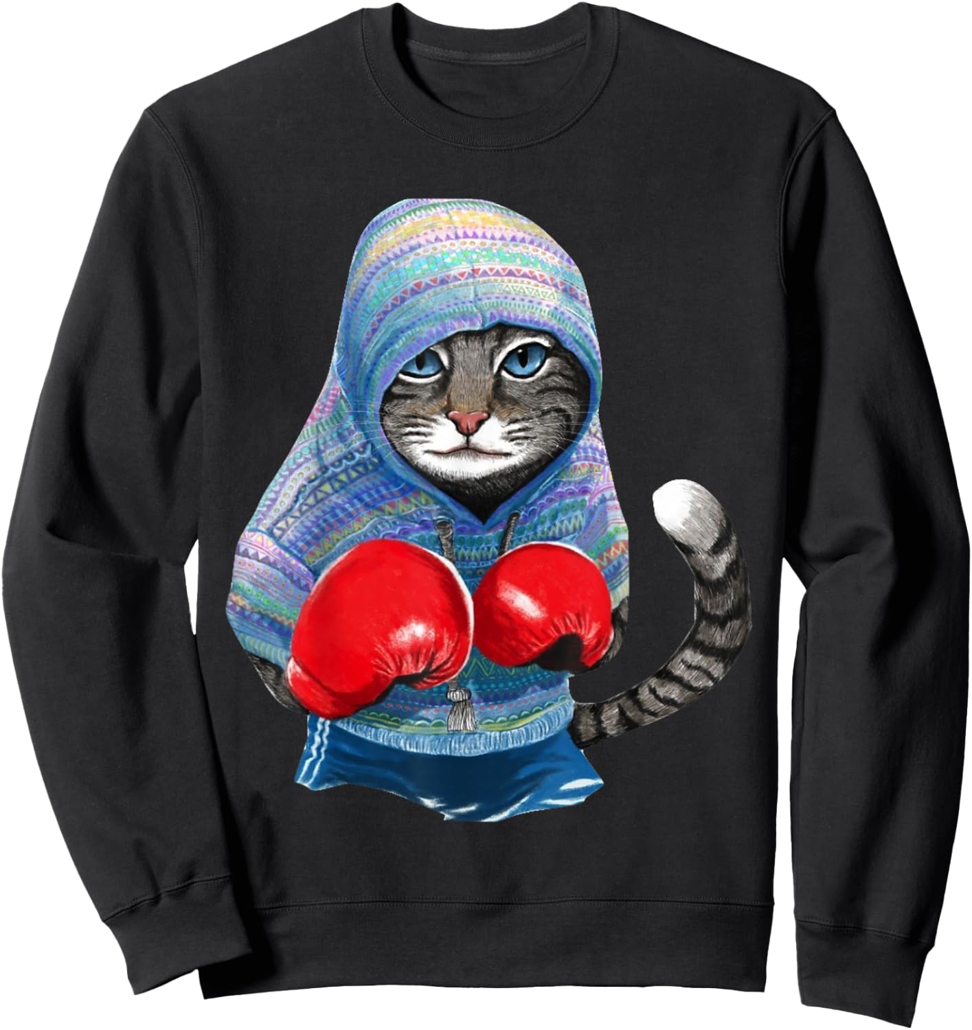 Cat In Boxing Suit Sweatshirt - Sweatshirt | Black