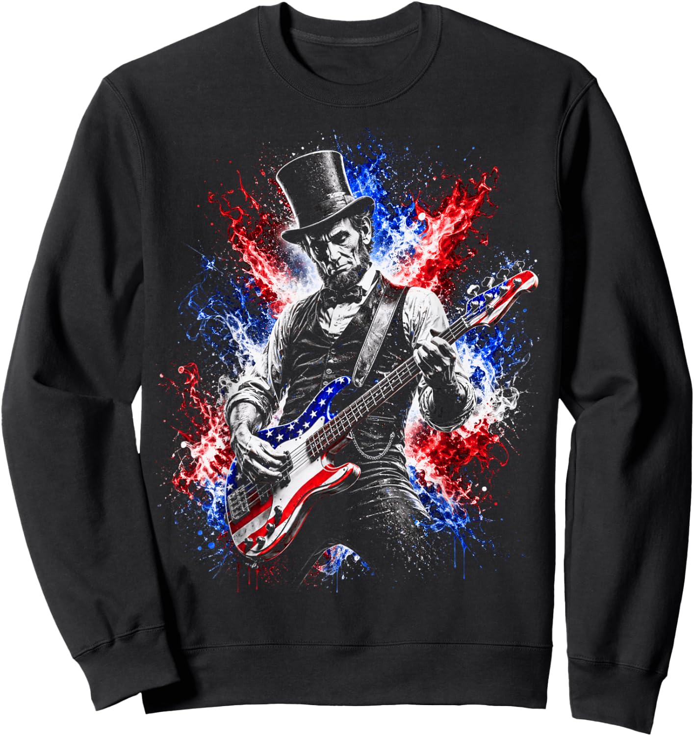 abe Lincoln Playing Guitar USA Flag 4th July Lincoln Guitar Sweatshirt - Sweatshirt | Black