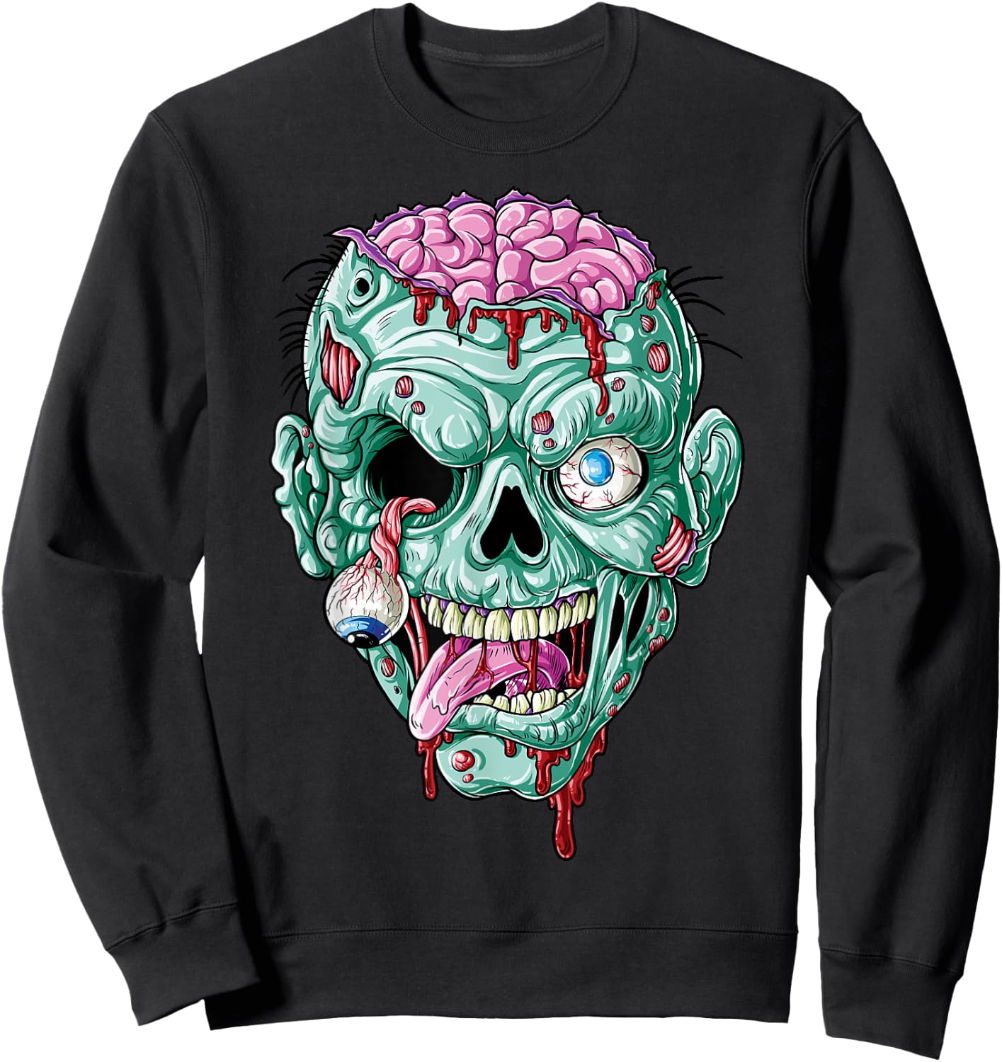 Zombie Face Brain Halloween Boys Men Women Girls Scary Funny Sweatshirt - Sweatshirt | Black