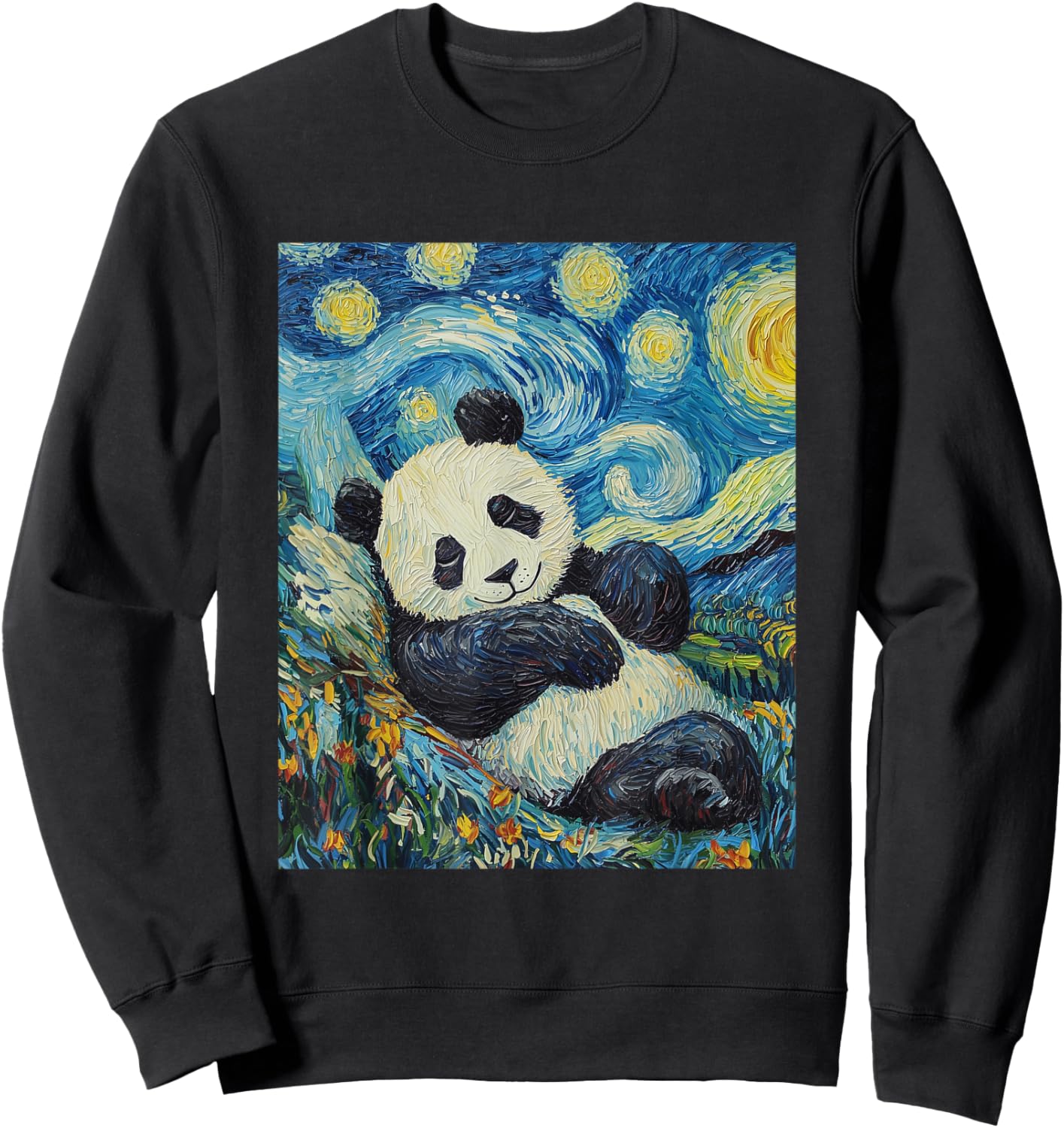 Cute Panda Bear - Van Gogh Style - Starry Night Graphic Sweatshirt - Sweatshirt | Black