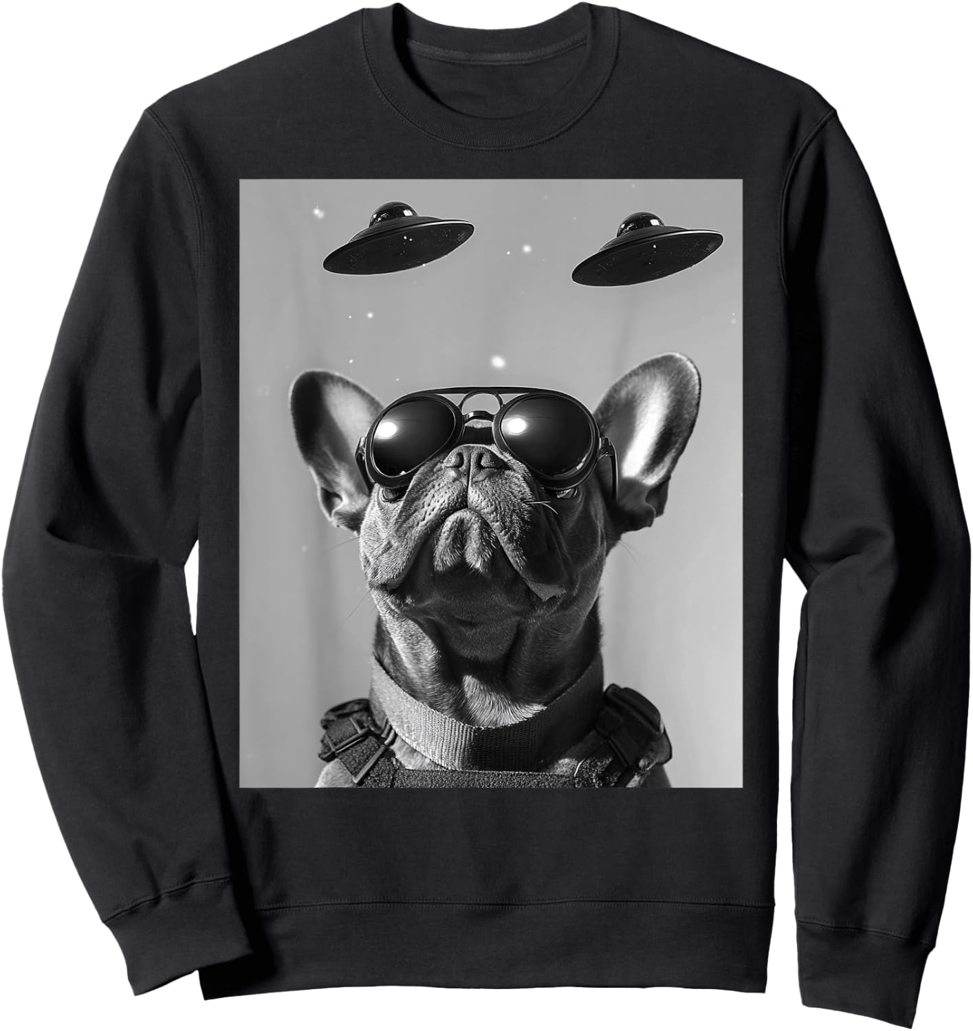 Funny graphic French Bulldog Frenchie UFO Alien Funny weird Sweatshirt - Sweatshirt | Black