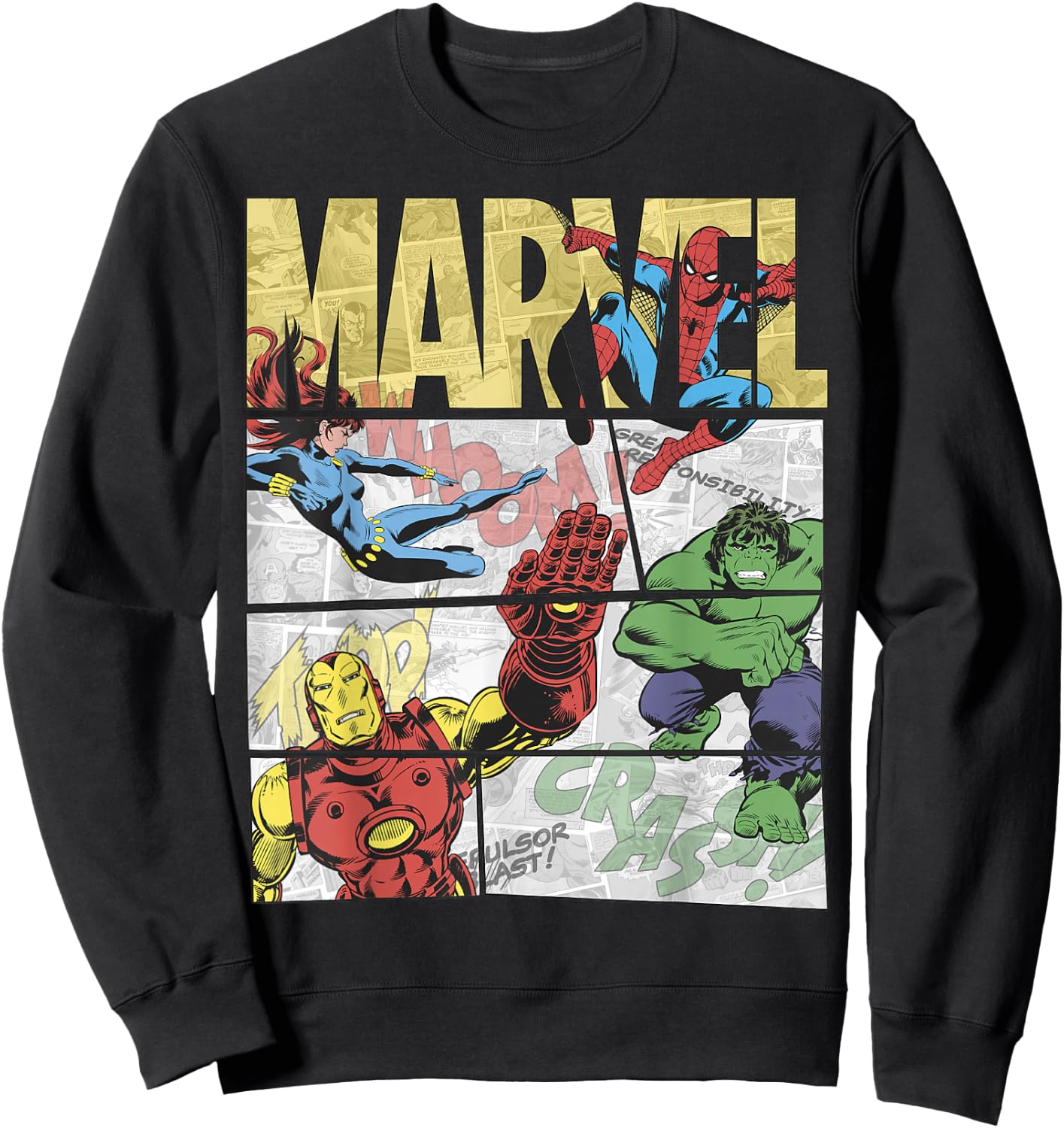 Marvel Retro Avengers Comic Panel Build-Up Graphic Sweatshirt - Sweatshirt | Black