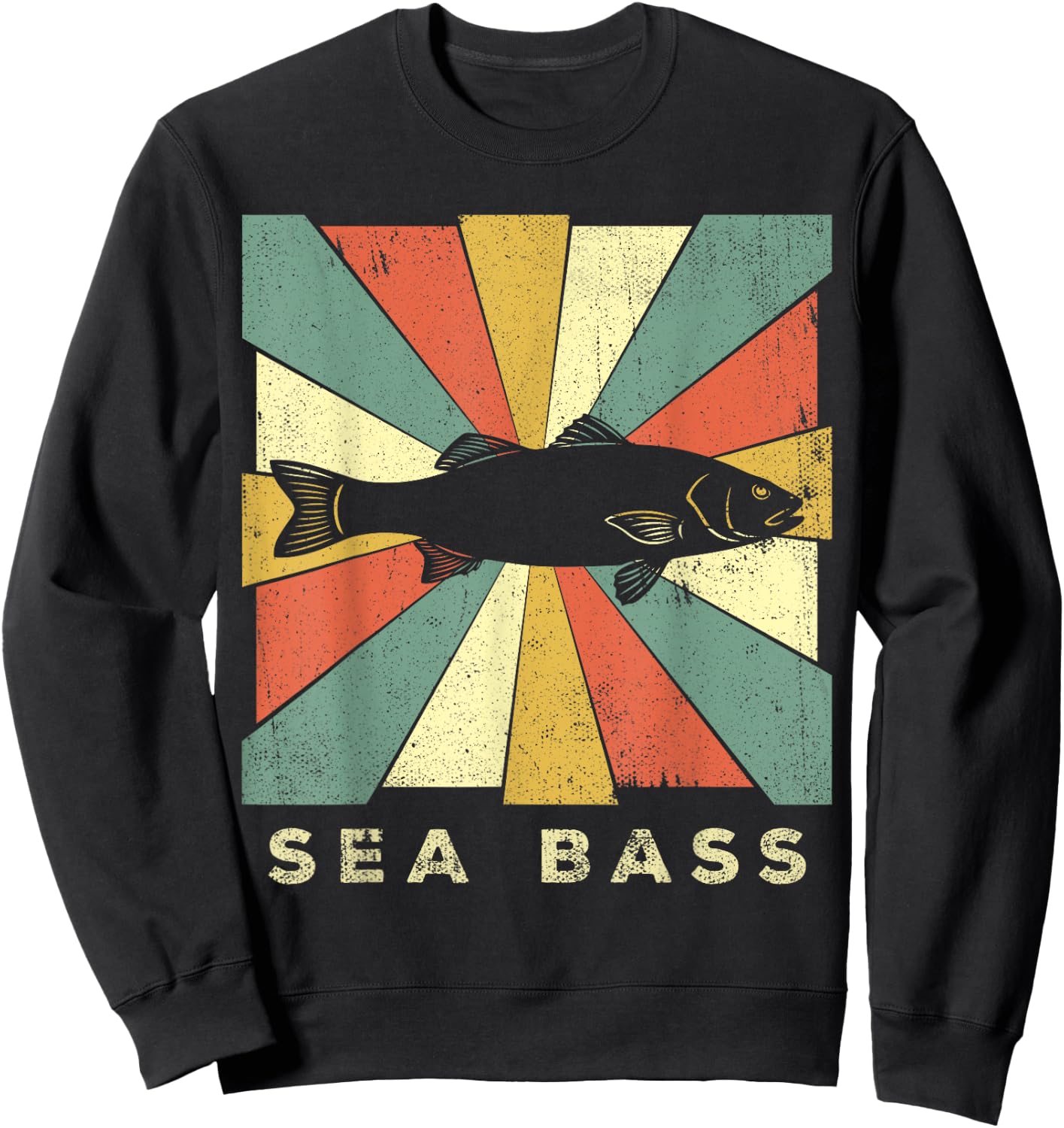 Sea Bass Fish Lover Vintage Retro Style Animal Sweatshirt - Sweatshirt | Black