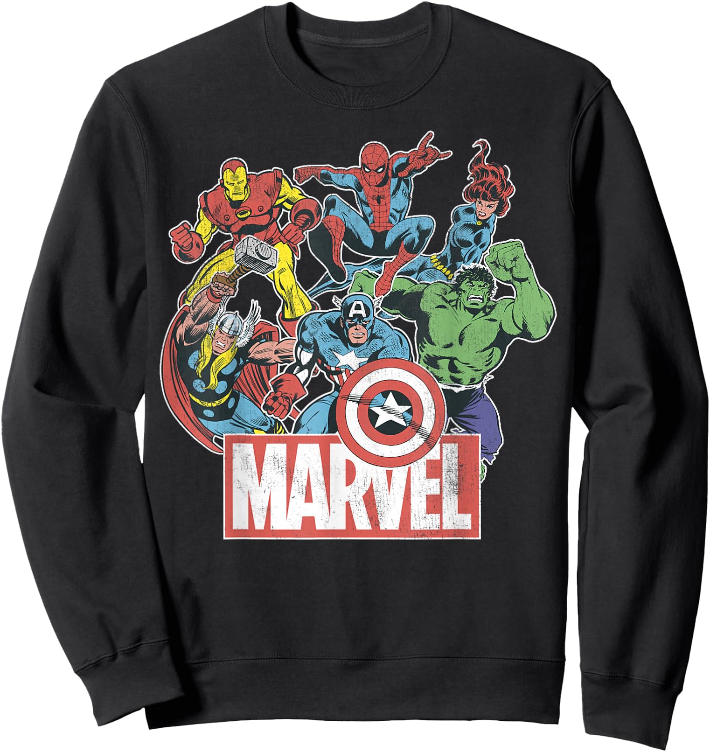 Marvel Avengers Team Retro Comic Vintage Graphic Small Sweatshirt - Sweatshirt | Black