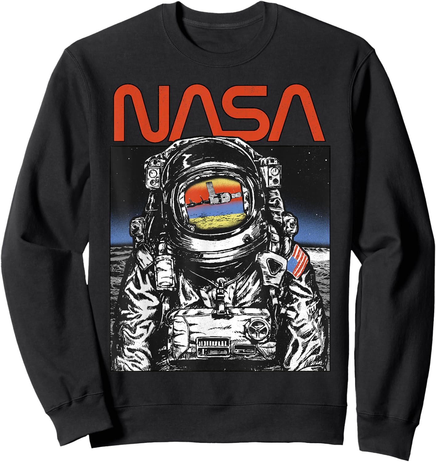 NASA Vintage Astronaut Moon Walk Reflection Sweatshirt - Sweatshirt | Black