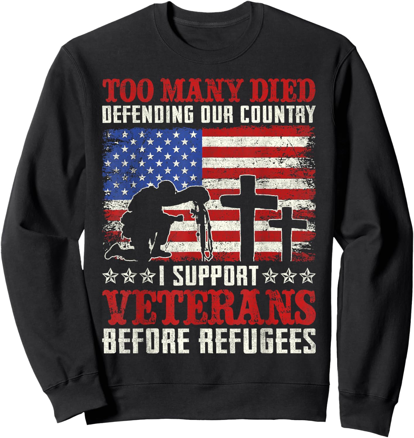 Too Many Died Defending Our Country I Support Veterans Sweatshirt - Sweatshirt | Black