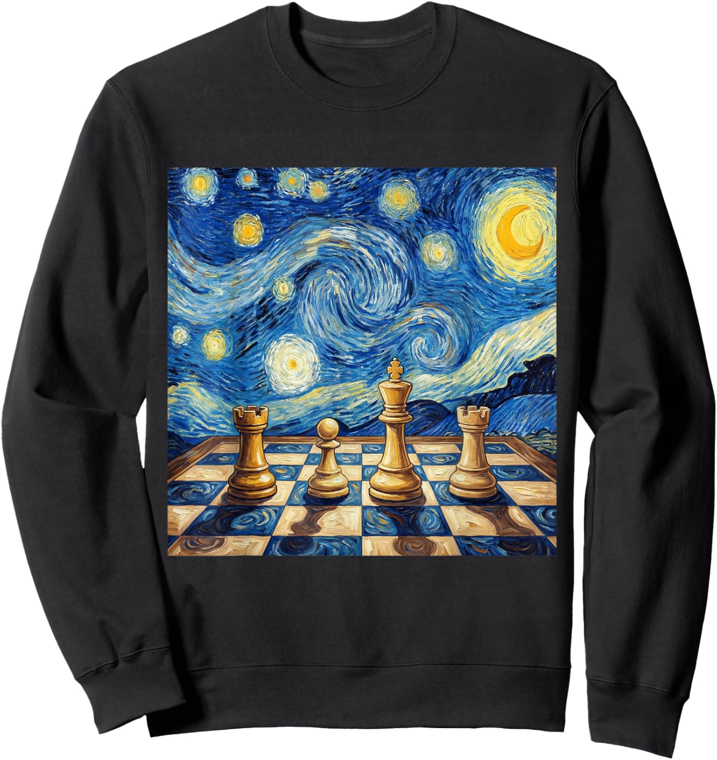 Chess Master Starry Night Chess Player Art Funny Chess Sweatshirt - Sweatshirt | Black