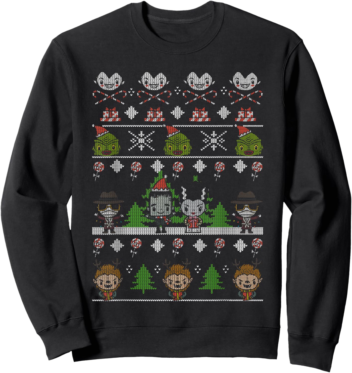 Universal Monsters Christmas Group Ugly Sweater Style Sweatshirt - Sweatshirt | Black