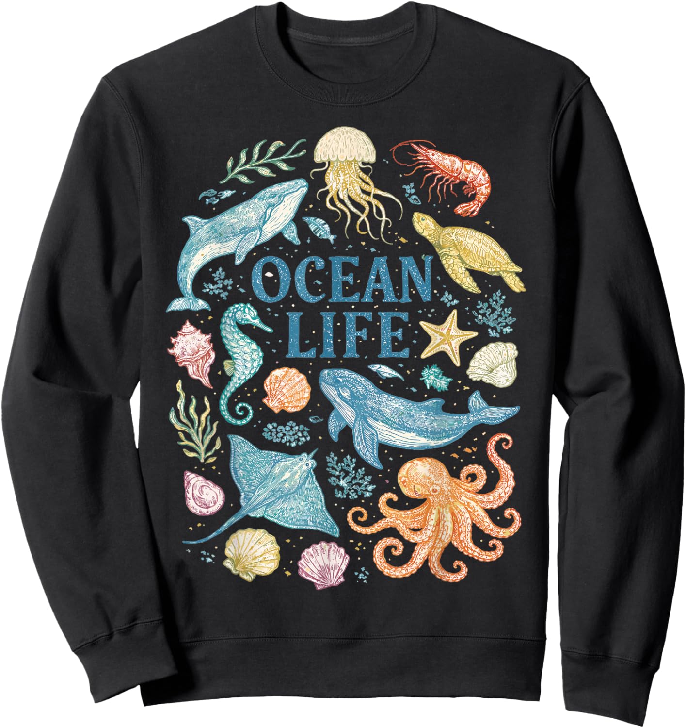 Vintage Marine Animals Sea Creature Art, an Ocean Life Sweatshirt - Sweatshirt | Black