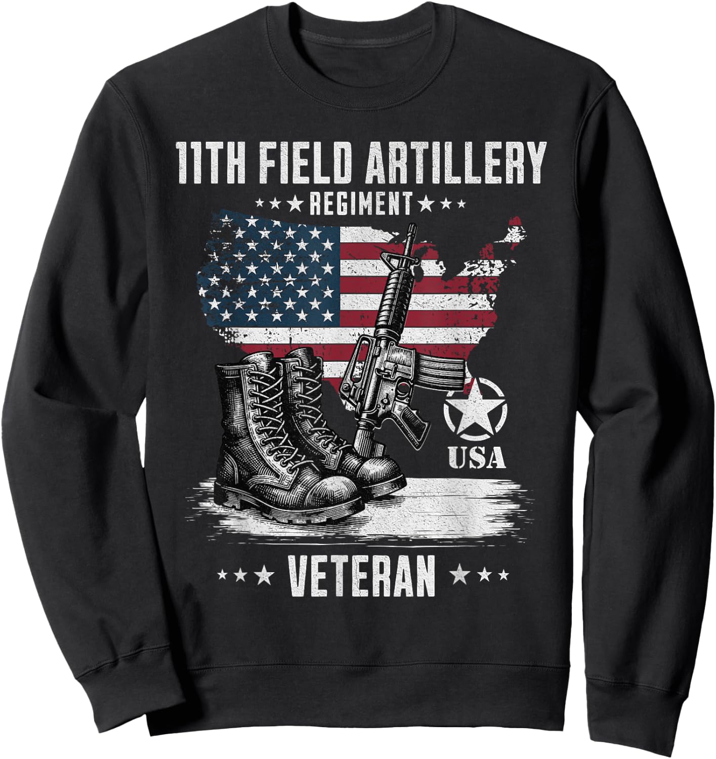 11th Field Artillery Regiment Veteran Military Distressed Sweatshirt - Sweatshirt | Black