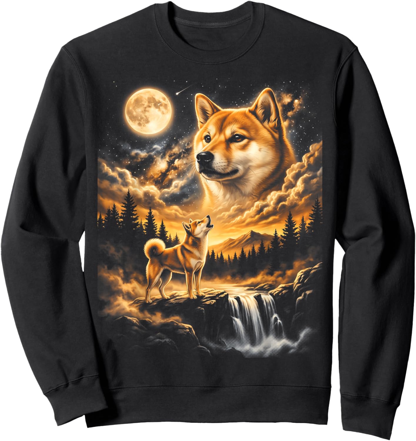 Shiba Inu Howling to The Moon Sweatshirt - Sweatshirt | Black