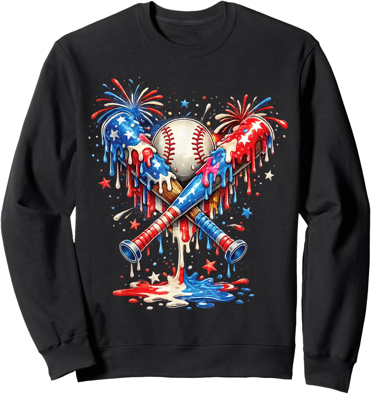 Baseball Drip Ice Cream Patriot American Flag 4th of July Sweatshirt - Sweatshirt | Black